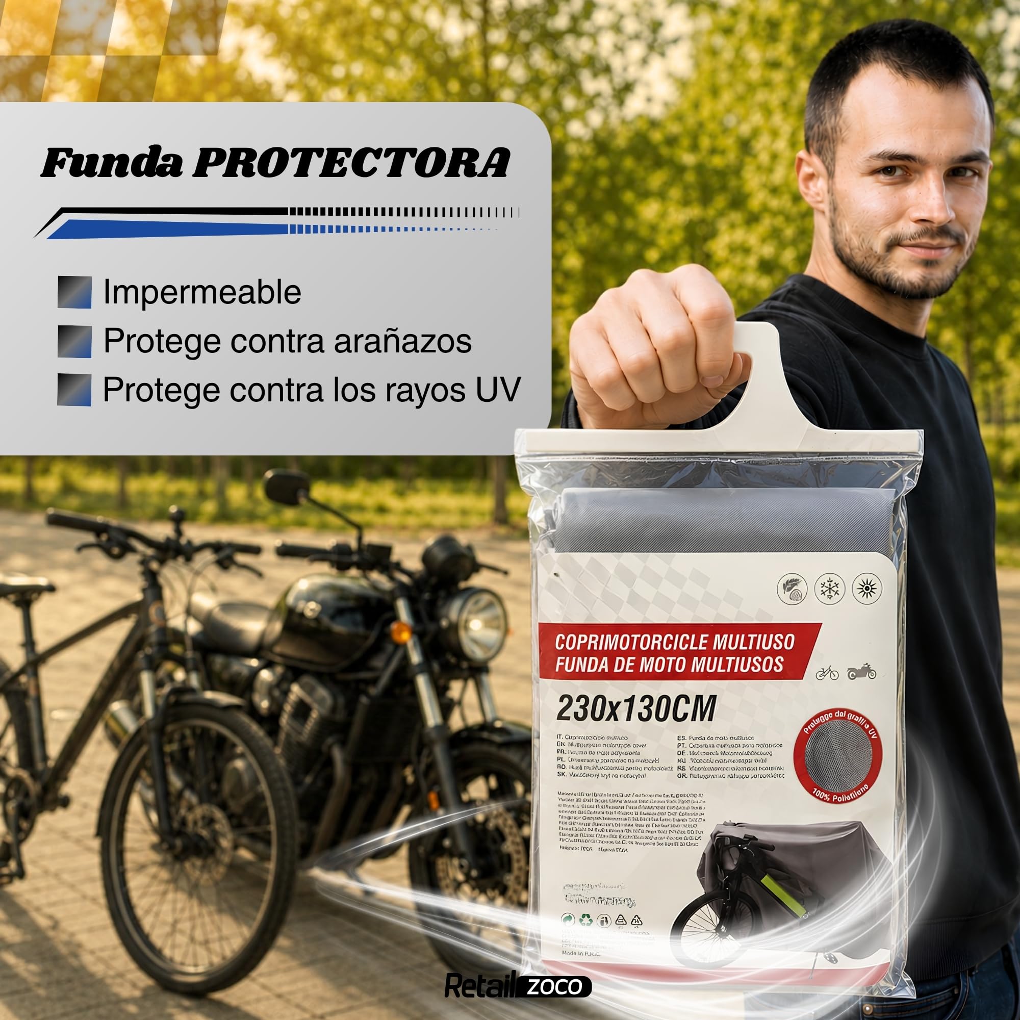 Funda para Moto y Biciclta eléctrica Impermeable Anti-UV, 230x130 cm, Gris - imagen 3