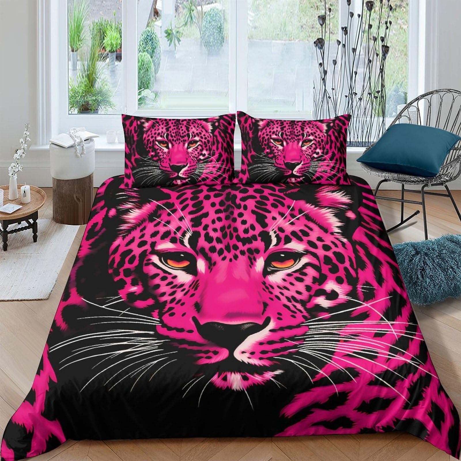 Ctjqhvkz Style-3 3D Printed Pink Leopard Fitted Sheet Microfiber Soft Bedroom Decor Panther Bed Cover Anti-Slip Machine Washable Single（135X200cm）