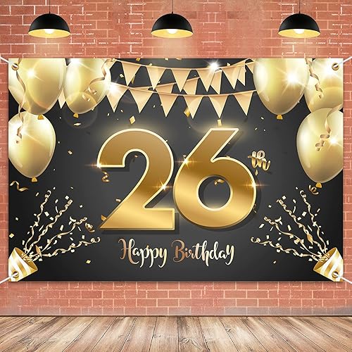 Miniatura 1 de HAMIGAR Fondo de pancarta de feliz cumpleaños 26 de 6 x 4 pies, decoraciones de cumpleaños de 26 años, suministros de fiesta para mujeres y hombres,