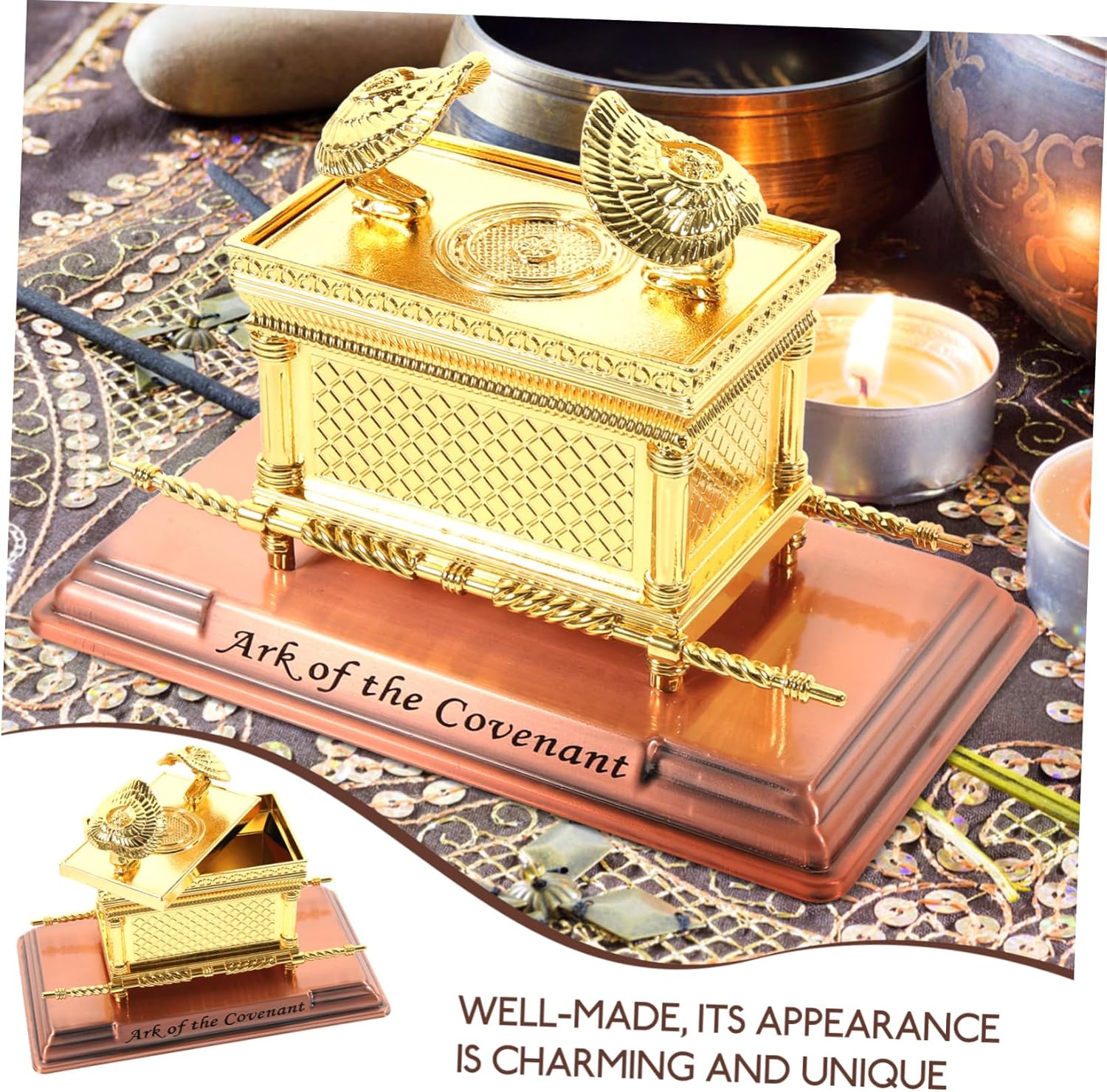 ark of Mini ark of Sculpture Religious Christmas Ornaments White Ornaments for Christmas Tree Home Accessories Desktop ark Ornament Alloy Gold