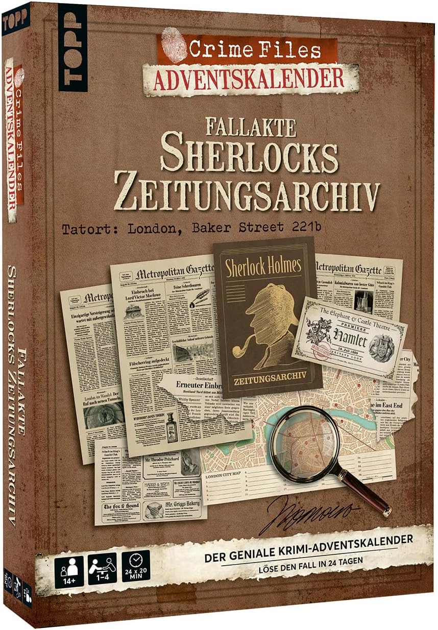 Crime Files - Fallakte Sherlocks Zeitungsarchiv. Der geniale Krimi-Adventskalender Ermitteln und Rätseln für 24 Tage - mit realistischen Beweismitteln aus dem Nachlass des Meisterdetektivs