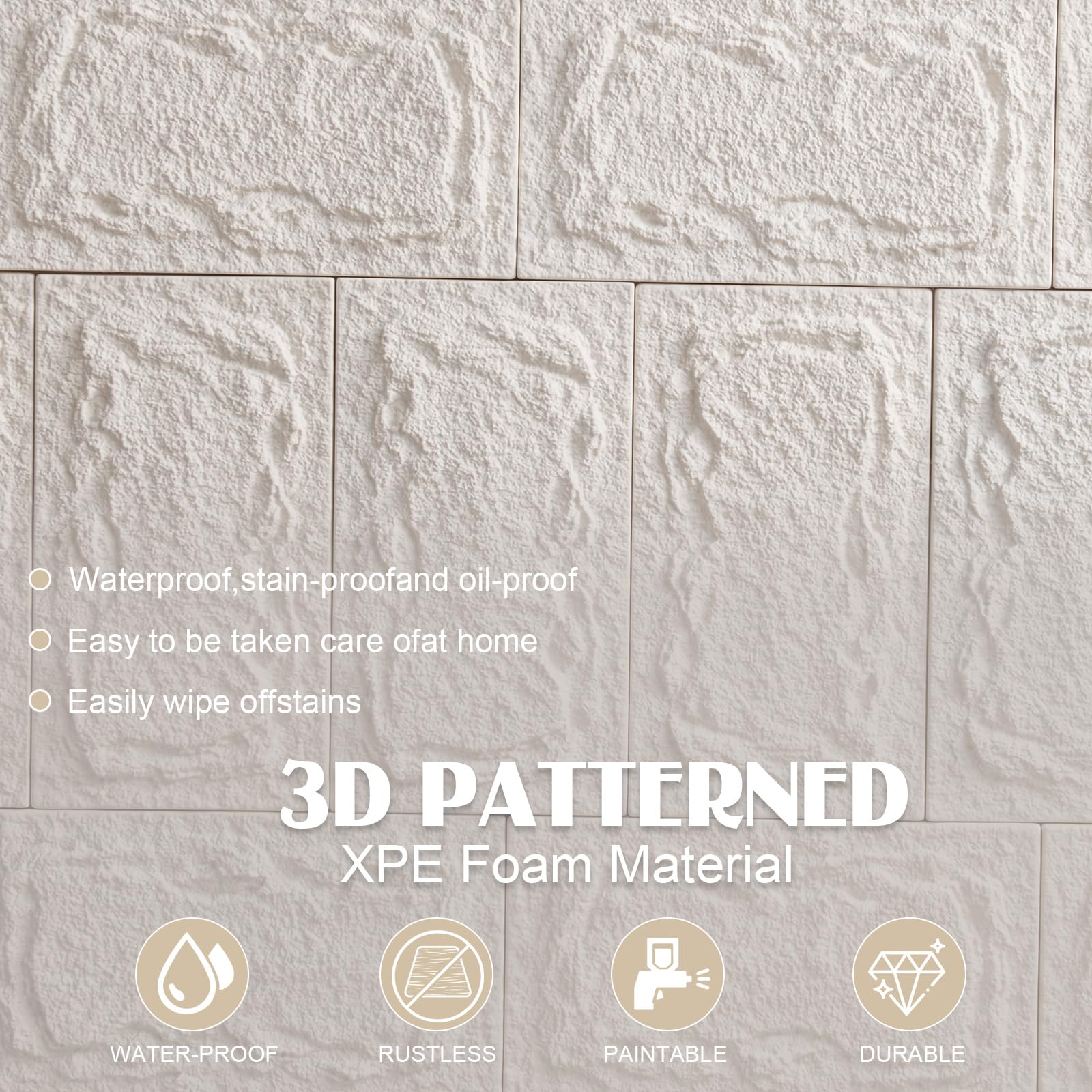 10 Piezas Paneles de Pared 3D con Aspecto de Piedra, 45 x 25cm PVC Paneles Decorativos para Pared interiores y exterior, Paneles Acústicos 3D, Revestimiento de Pared (Blanco)