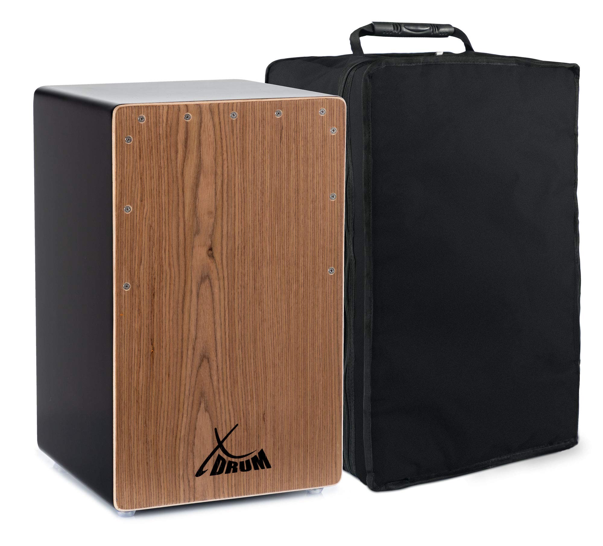 XDrum Cajon El Bajo Bass Port Black/Walnut - Porta bassi integrato per un suono potente - Cassa per percussioni - Cassa in legno - Incl. borsa