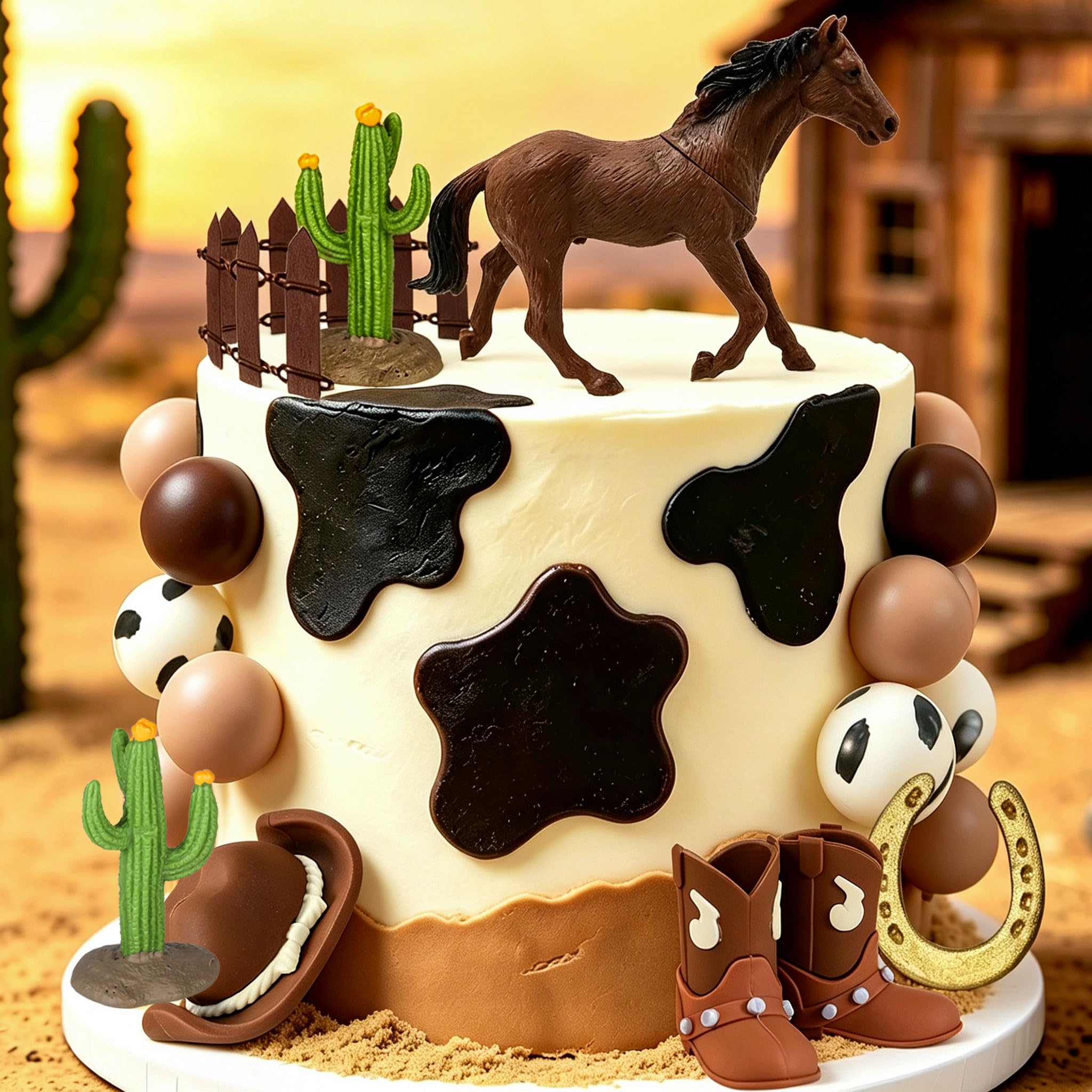Western Horse Birthday Cake Decorations Set Happy Birthday Sign for Baby Shower First Rodeo Birthday Vaquero Themed Party Favors Supplies โ image 1