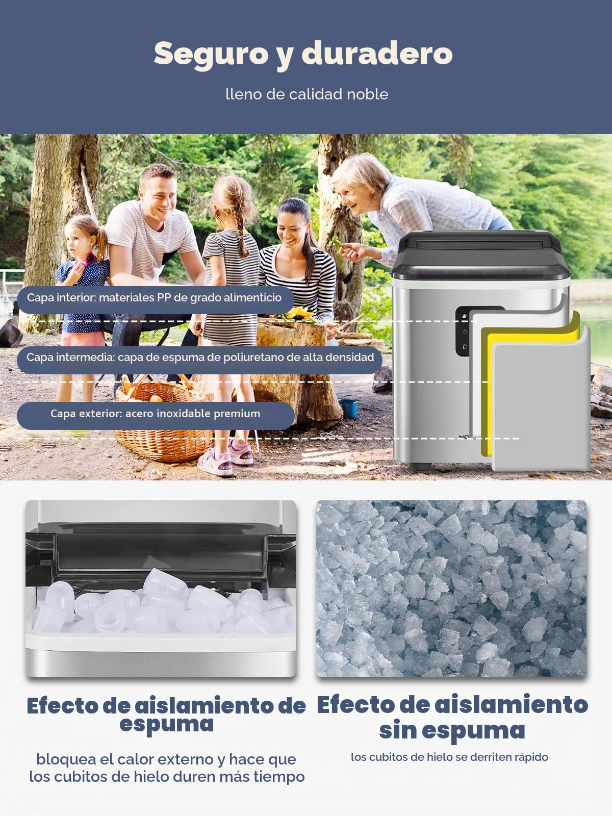 Máquina de cubitos de hielo autolimpiante NORTHCLAN, 14 kg 24 piezas, 3 tamaños de cubitos de hielo, 9 cubitos de hielo en 6 minutos, pantalla LCD y depósito de agua de 2,3 l, fabricador de hielo