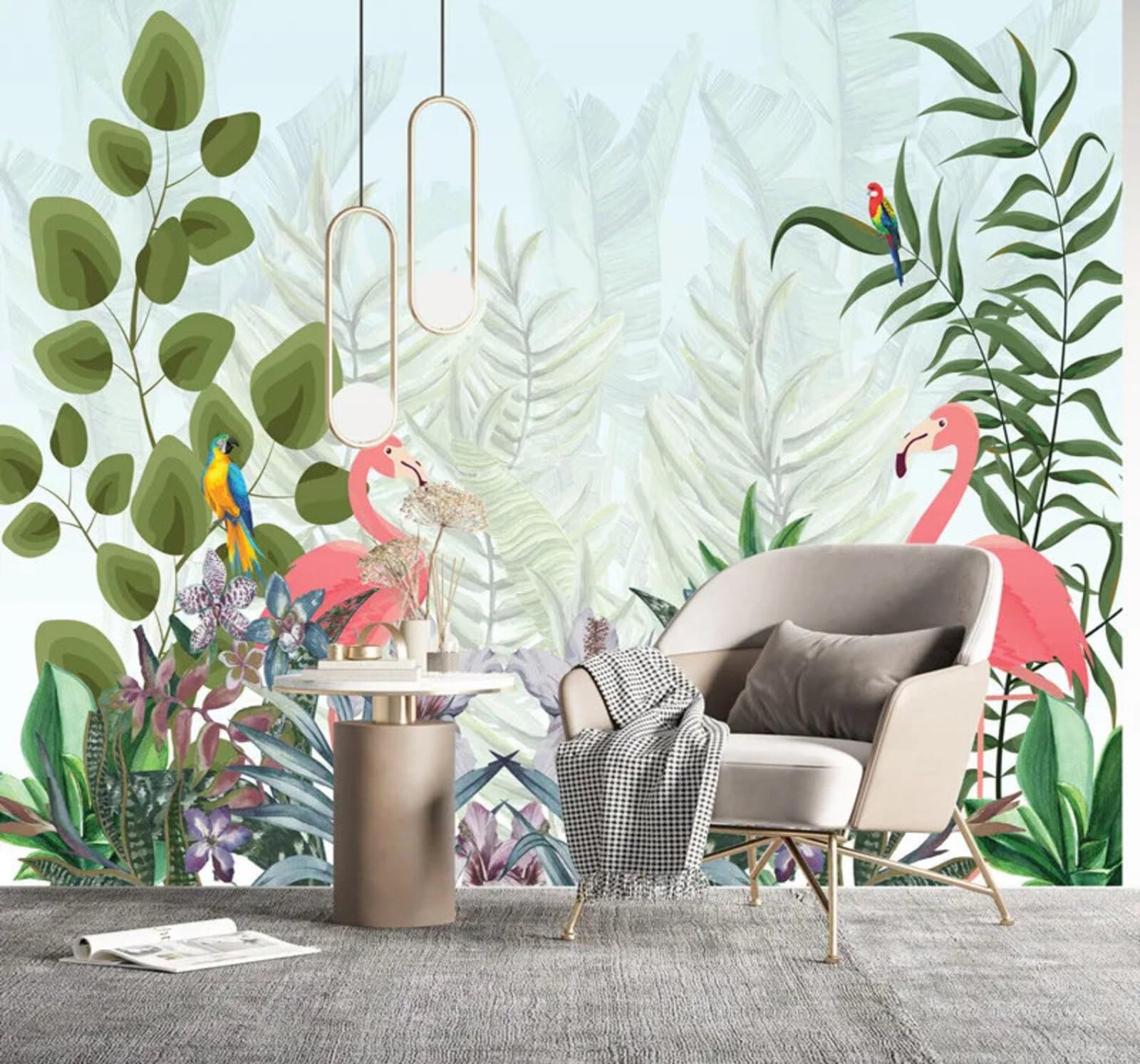Wallpaper-3D-Xlm 400Cm×280Cm(B×H) Fresh Beautiful Flamingo Tropical Leaves 3D Wallpaper Easy Install Feature Office Living Room Sofa Bedroom Tv Background Wall Decoration-400Cm×280Cm