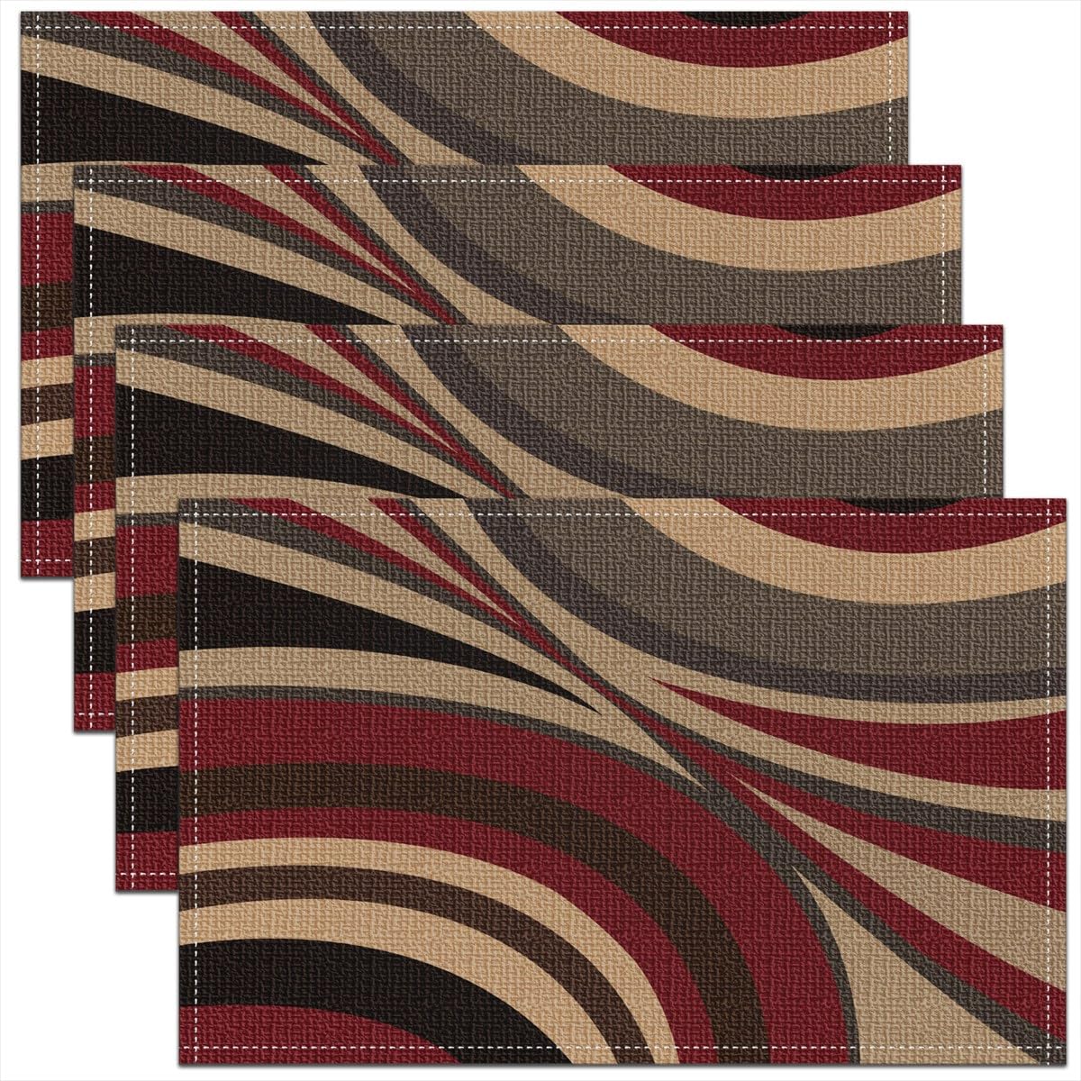 Burgundy Red Brown Stripe Line Placemats Set of 4 45X30cm Geometric Placemat for Kitchen Dining Table Decor Indoor Outdoor Table Place Mats Abstract