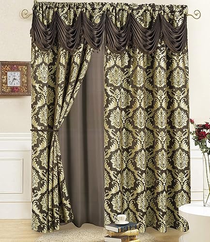 DreamField Linen Juego de 2 paneles de cortinas de jacquard de lujo para ventana, con cenefa adjunta y 2 alzapaños de 108 x 84 pulgadas de largo, DreamField Linen Juego de 2 paneles de cortinas de jacquard de lujo para ventana, con cenefa adjunta y 2 alzapaños de 108 x 84 pulgadas de largo,