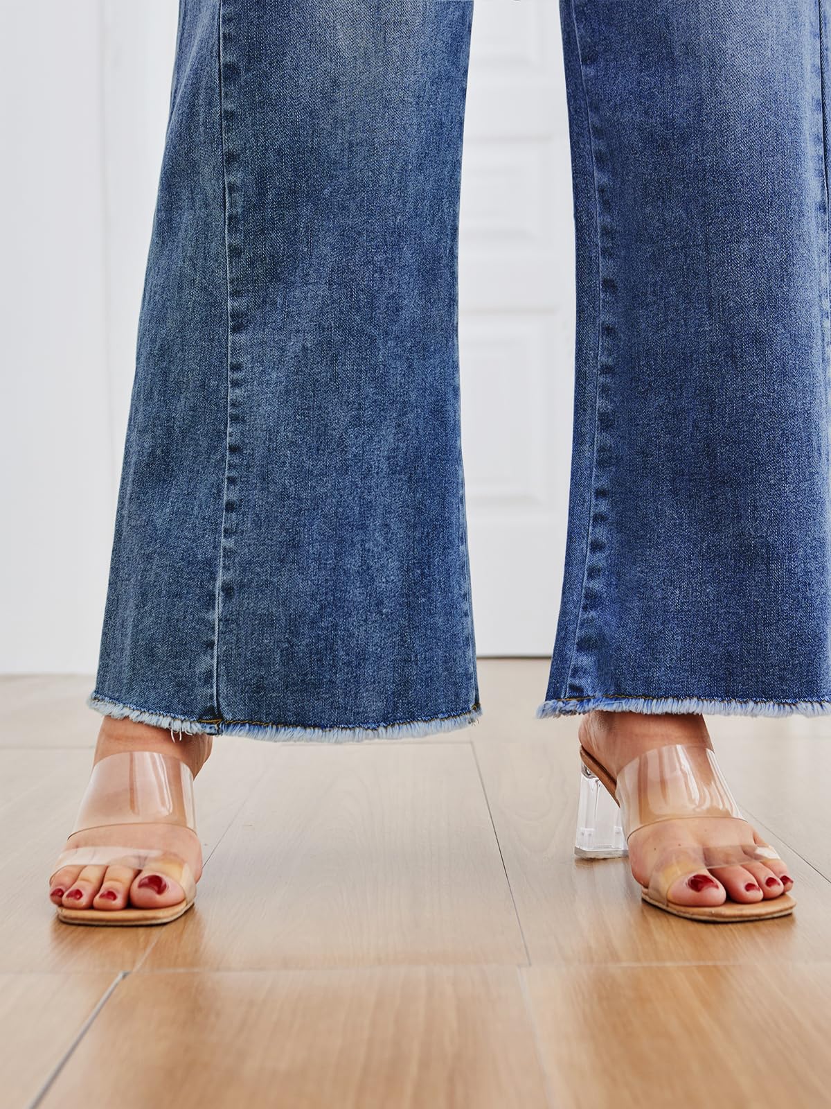 Trendy Queen Women's Wide Leg Jeans, Relaxed Loose Straight Leg with Raw Hem, Comfort Denim Pants