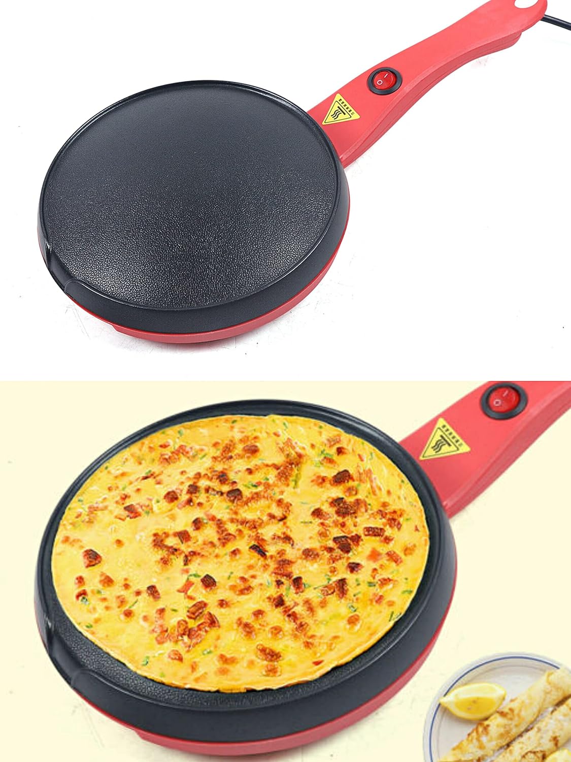 Amazon.co.jp 7.87インチ ミニパンケーキパン 電動ピザクレープメーカー ノンスティックパンケーキマシン 1ボタンコントロール