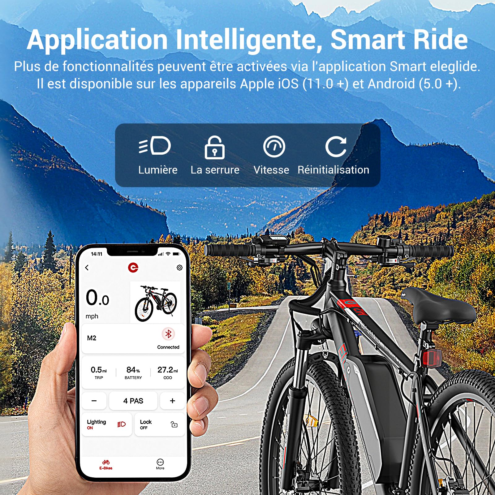Eleglide Mopride 2 Vélo électrique Homme Femme, Freins à Disque Hydrauliques, Autonomie 150km, VTT électrique 27.5''/29", Vélo Électrique en Montagne pour Adulte, 21 Vitesses(Version 2026)