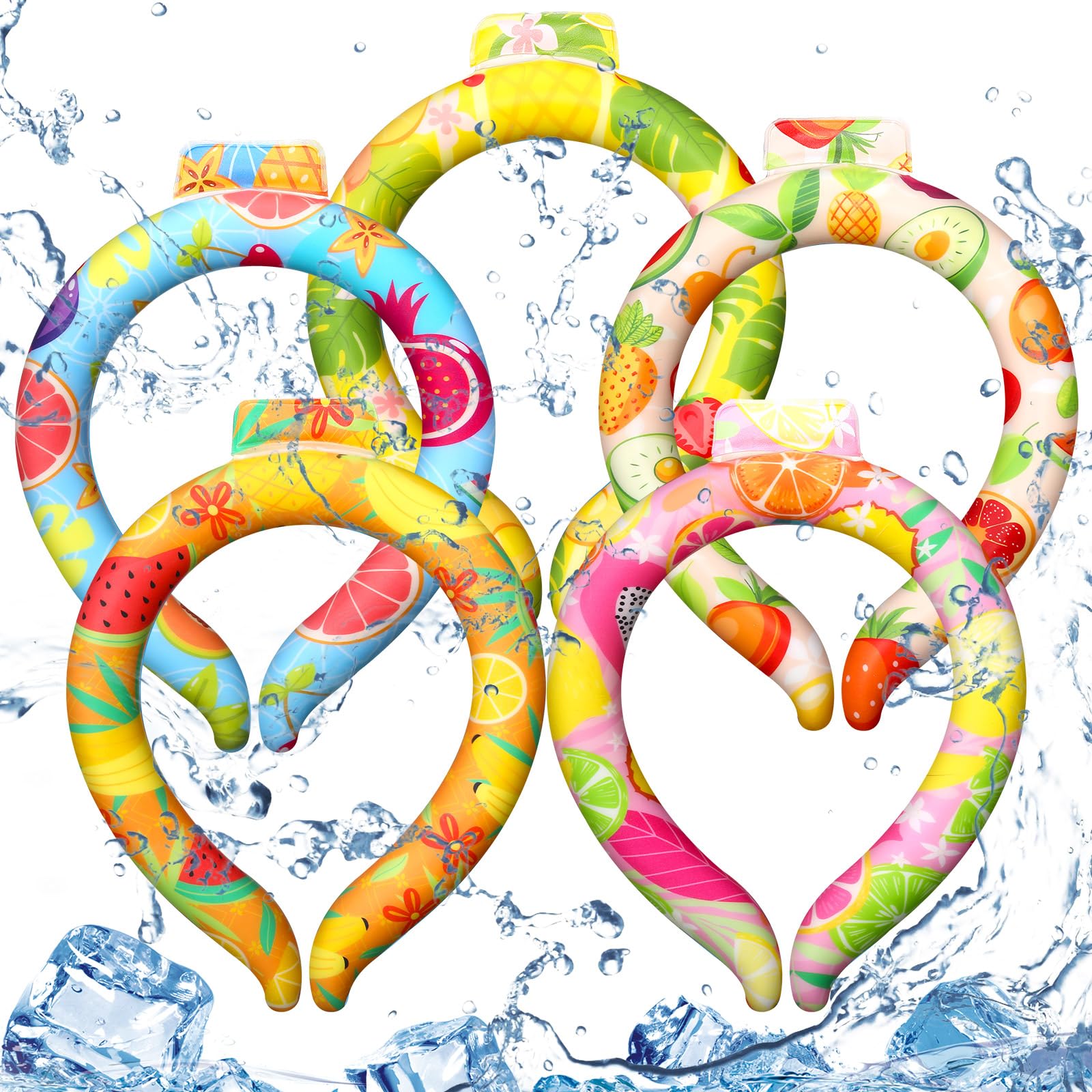 TrelaCo 5 Pcs Wearable Cooling Neck Tube Wraps PVC Summer Heat Hot Weather Relief Hands Free Cold Pack Reusable Comfortable Ice Neckband Cooler Device