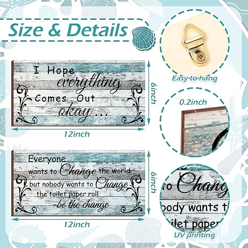 Miniatura 3 de 2 piezas divertidas de decoración de baño con reglas de baño, placa de madera divertida decoración de baño, letrero decorativo para colgar en la