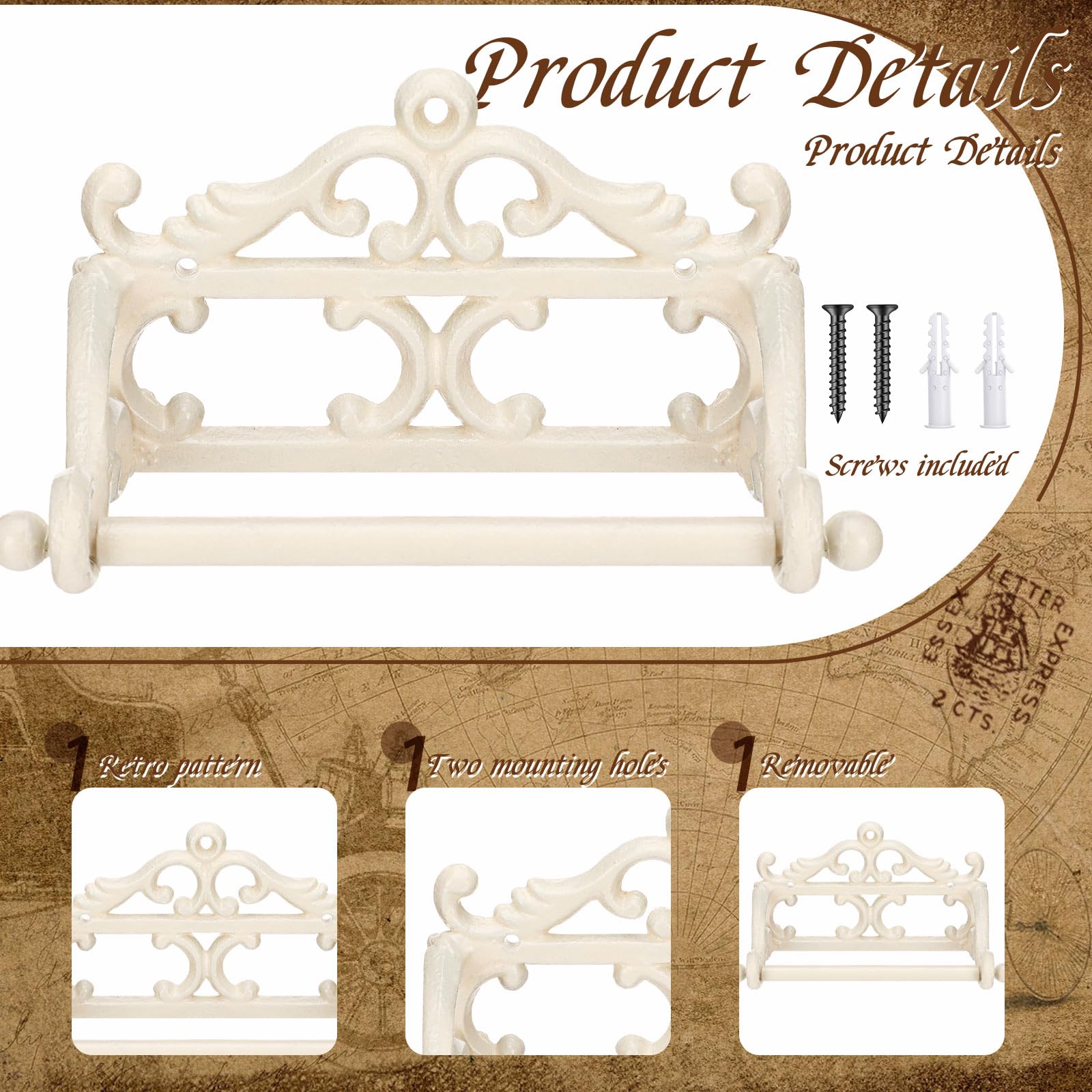 1 Pcs Vintage Cast Iron Toilet Paper Holder, White — Amazon image 2