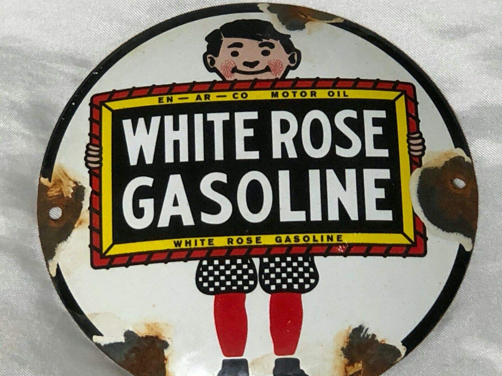 Vintage Canadian Old Mid Century White Rose Gasoline - Cartel esmaltado para pared