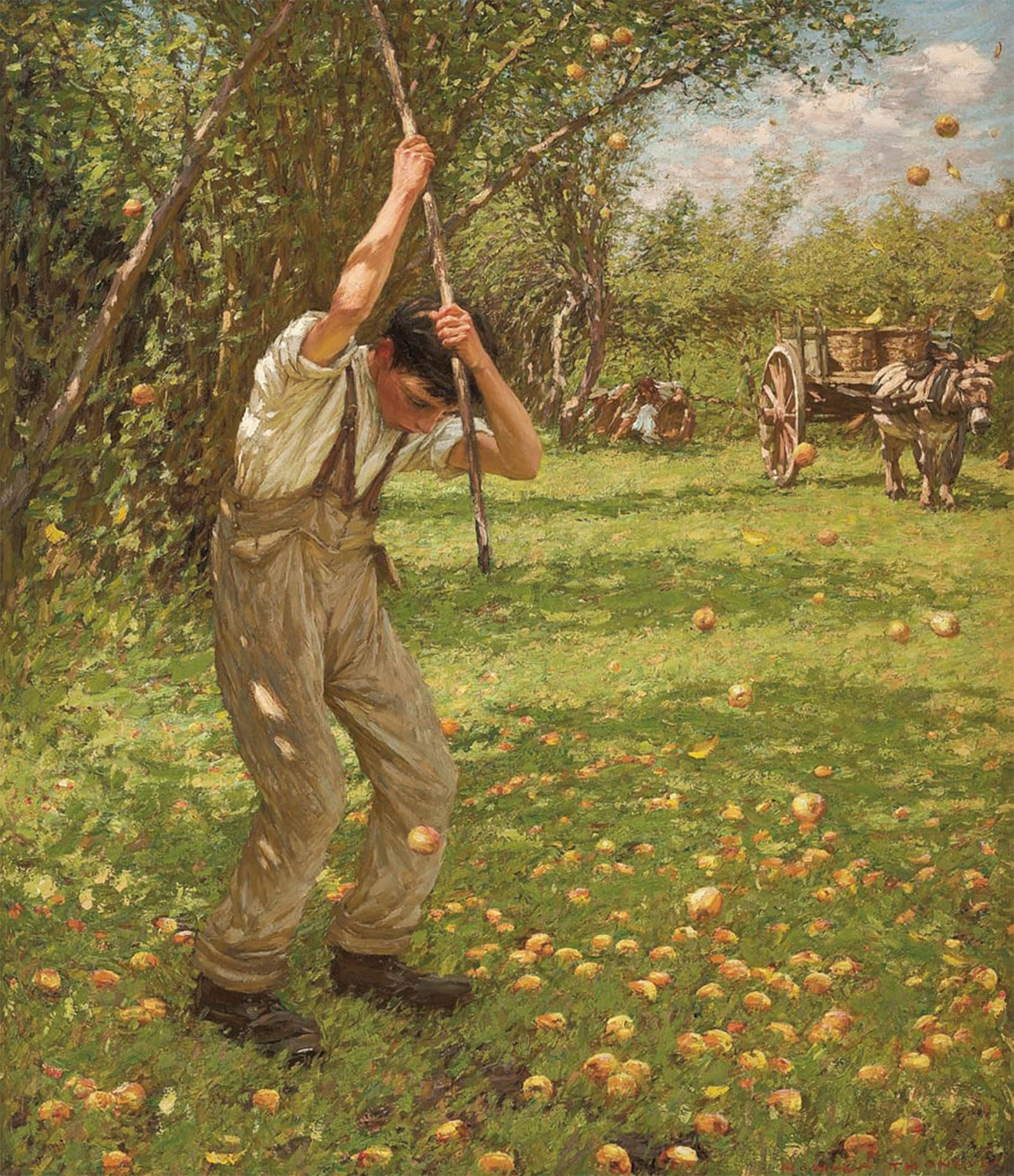 Posteriik No Frame Vintage Art Print Images Pictures Print Shaking Down Cider Fruit By Henry Herbert La Thangue Modern Colour Posters For Office Home Decor 60X90cm