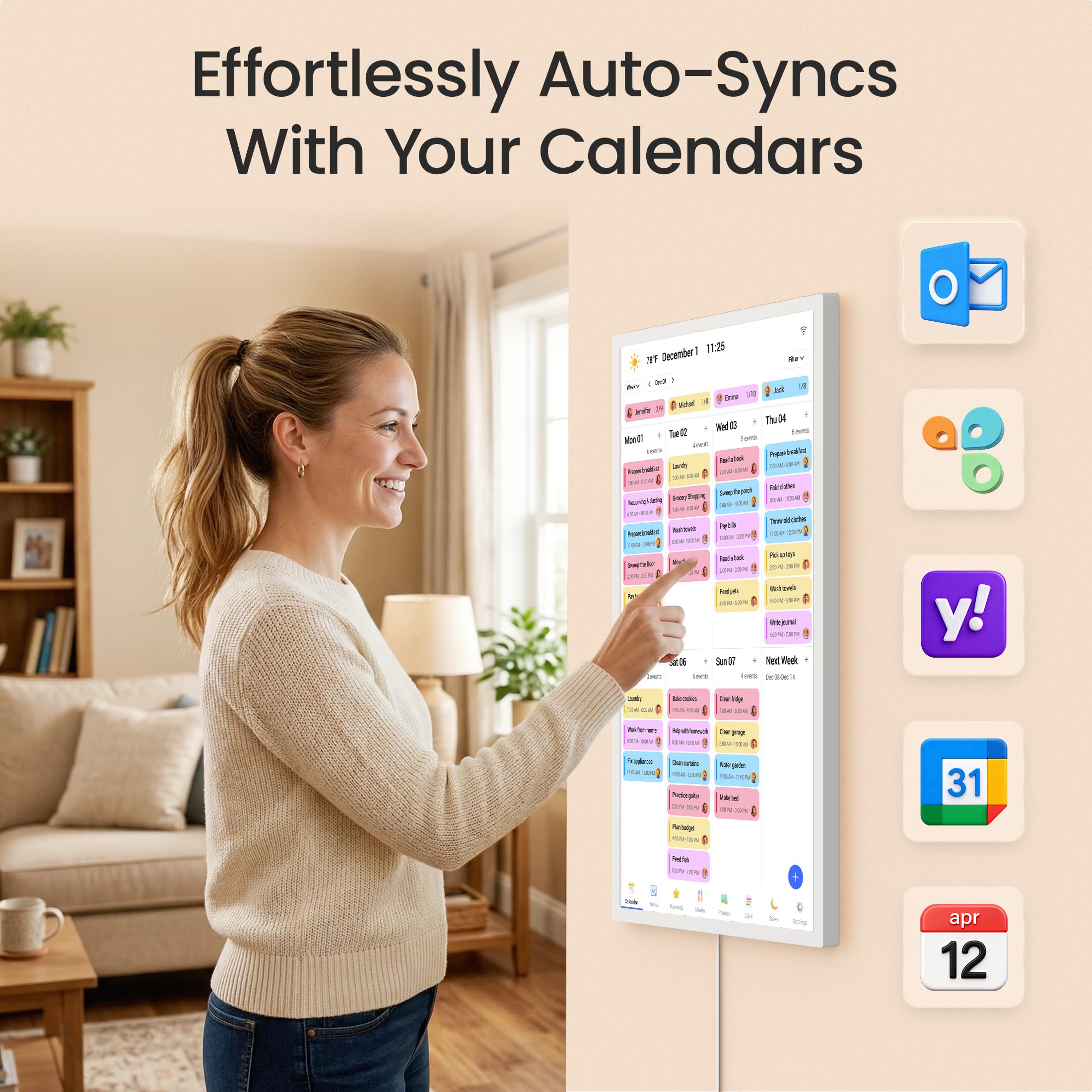 Dragon Touch 68,6 cm (27 Zoll) digitaler Kalenderaufgabendiagramm - 1080P Full HD interaktiver Touchscreen, intelligenter Familienplaner, Herd-Display, digitaler Kalender, Wand- und