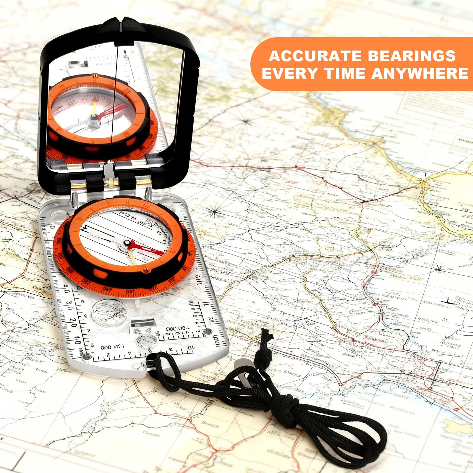 Boussole Professionnelle d'extérieur pour Enfants avec Miroir de Vision, échelle : 1:50k, 1:24k (mm), Conception étanche, Boussole graduée pour Camping, randonnée, Navigation