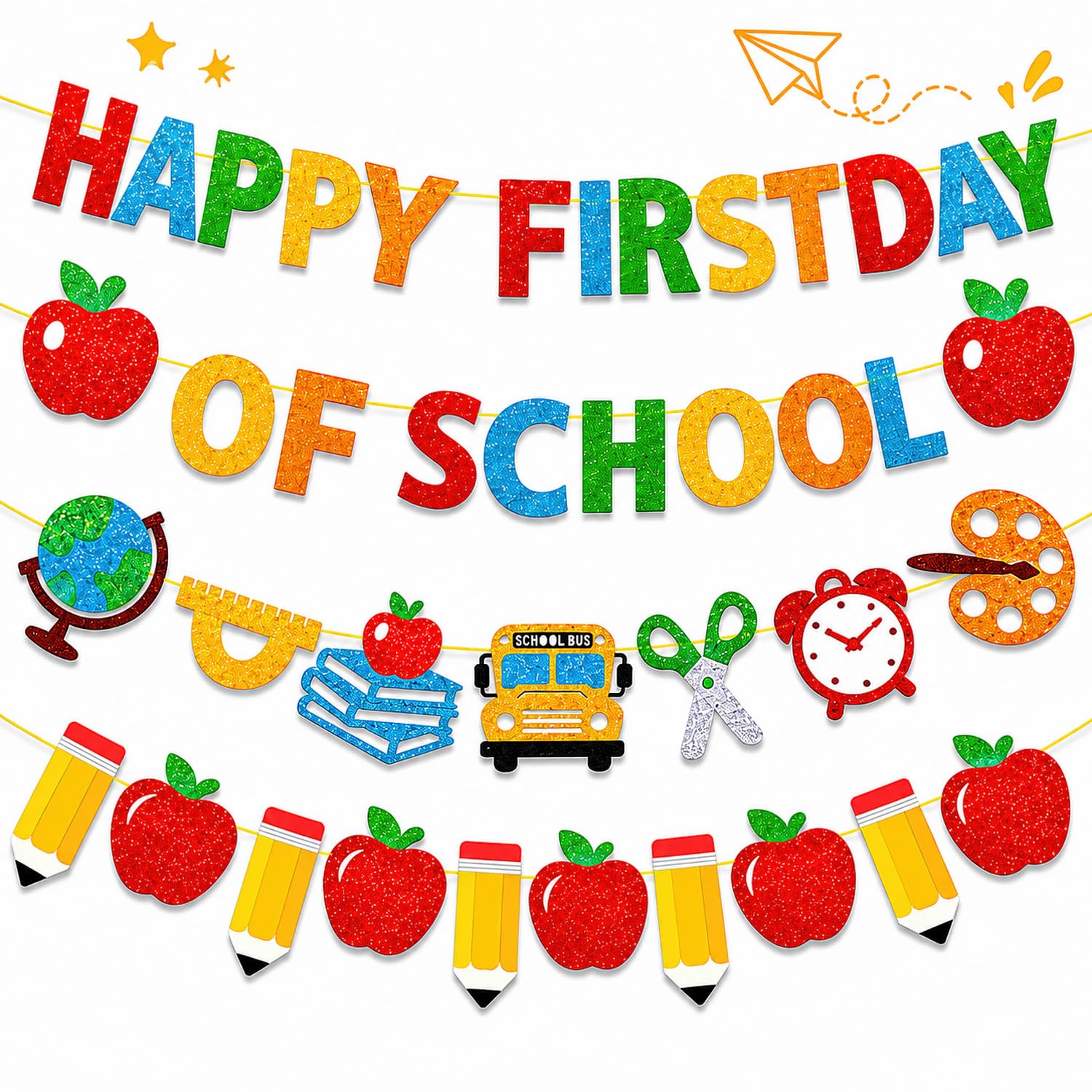 Happy First Day of School Banner Garland, Back to School Party Decorations for Classroom Decor, Welcome Teachers Students Photo Backdrop, Welcome Wall Bulletin Board Decor