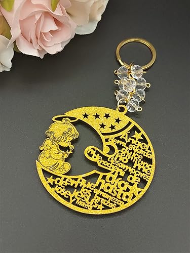 Miniatura 3 de Solkool 12 llaveros de madera con diseño de luna de ángel, regalos de bautismo con ángeles para niña, baby shower, recuerdos de bautizo con bolsas