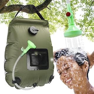 KIPIDA 5 Gallon Solar Shower Bag - 20L Portable Camping Shower with Temp Gauge, Removable Hose & On-Off Head for Hiking, Beach, Travel