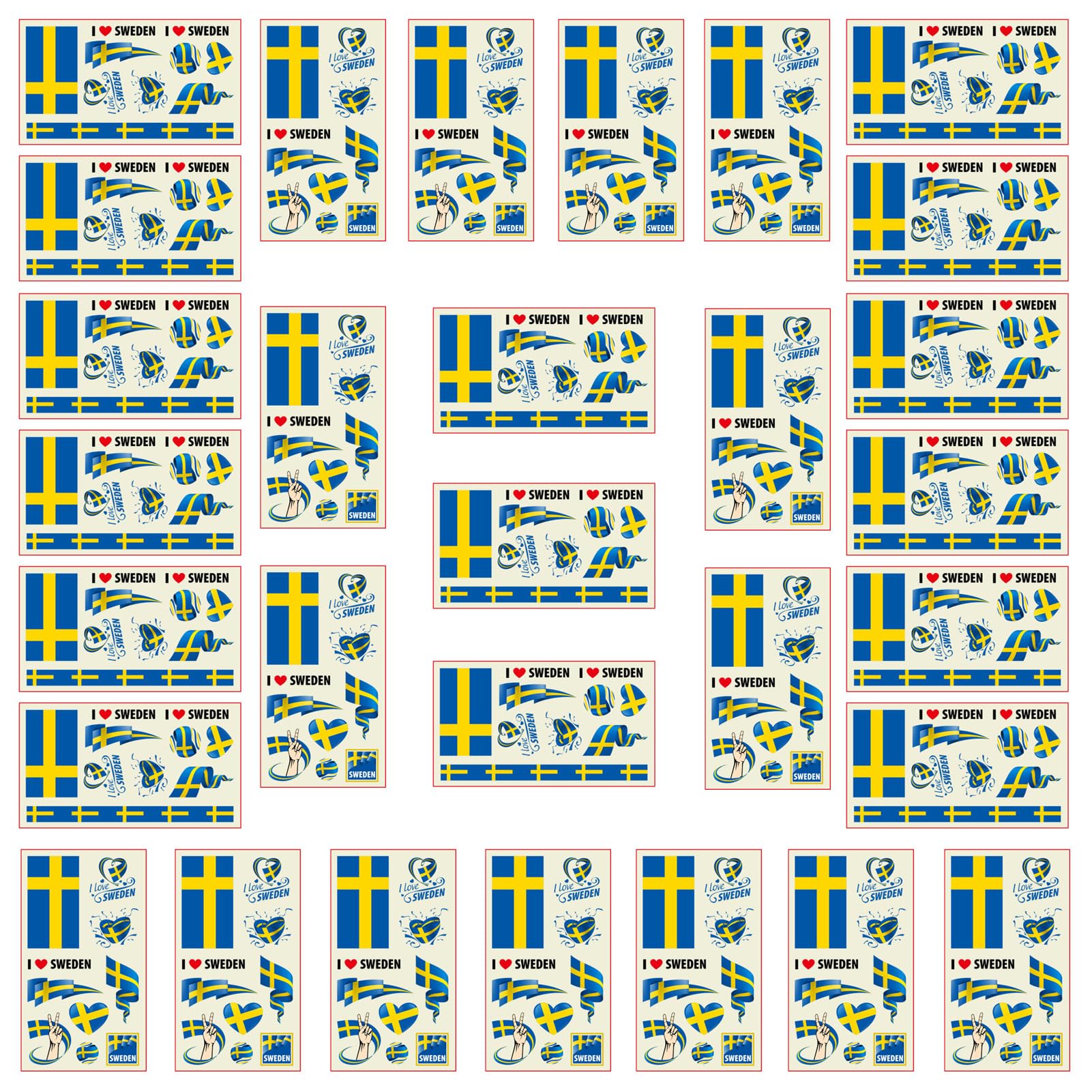 Autousa 30x Temporary Tattoos of Swedish Flag for International Competitions 2024 European Championship Football World Cup Face Waterproof Flags Stickers (30 Sheets)