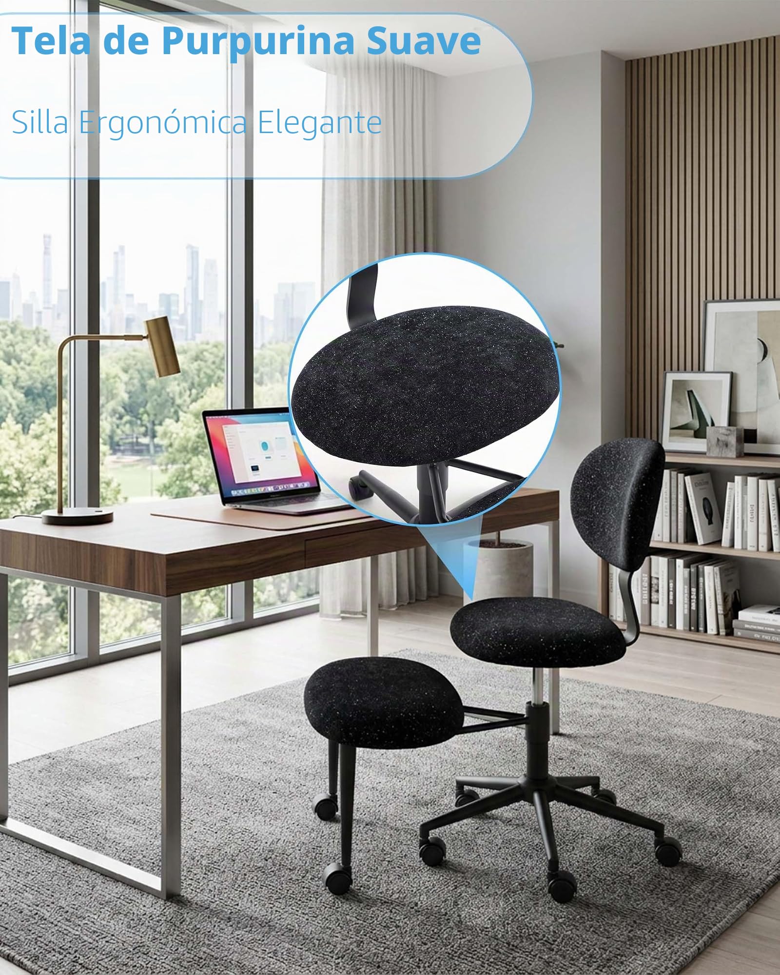 hitsuki Silla de Oficina sin Reposabrazos Silla Ergonómica de Escritorio con Reposapiés Giratorio 360° Silla Ajustable en Altura con Ruedas para Teletrabajo Negra Brillante