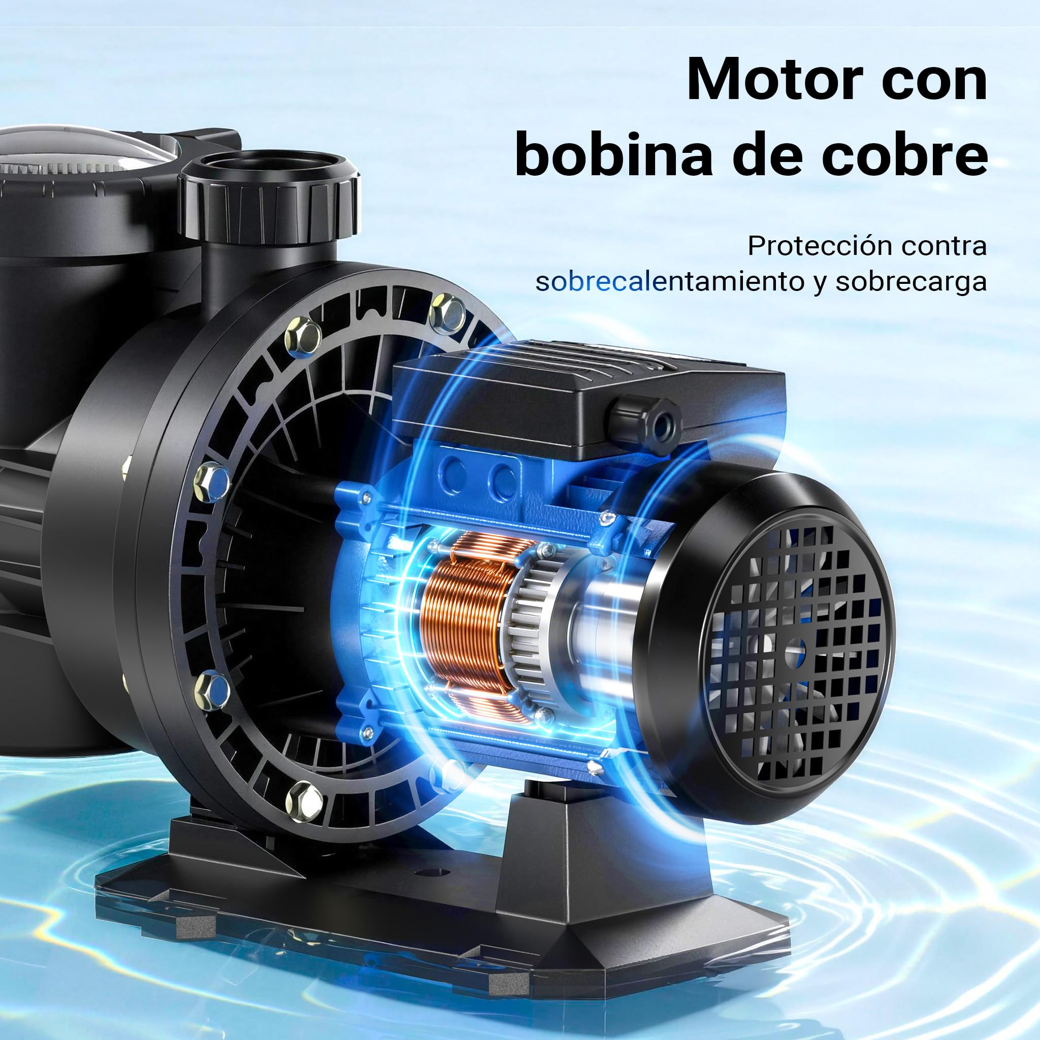 Wiltec Bomba de piscina 18600 l/h 750 W para piscinas de 74-110m ³, bomba con altura de elevación de 13 m bomba de circulación para albercas