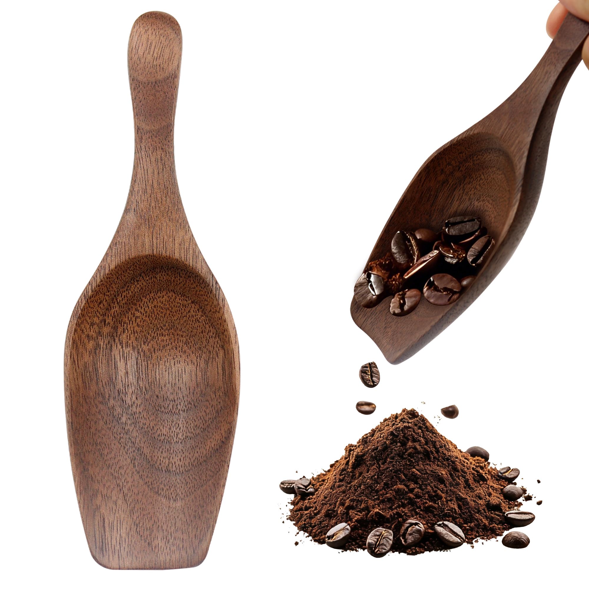 Large Wooden Coffee Scoop Shovel for Ground Coffee Tea Sugar Wooden Measuring Spoons Multipurpose Big Scoops for Canisters Jars Kitchen Storage Accessories Black Walnut (1 Pcs)