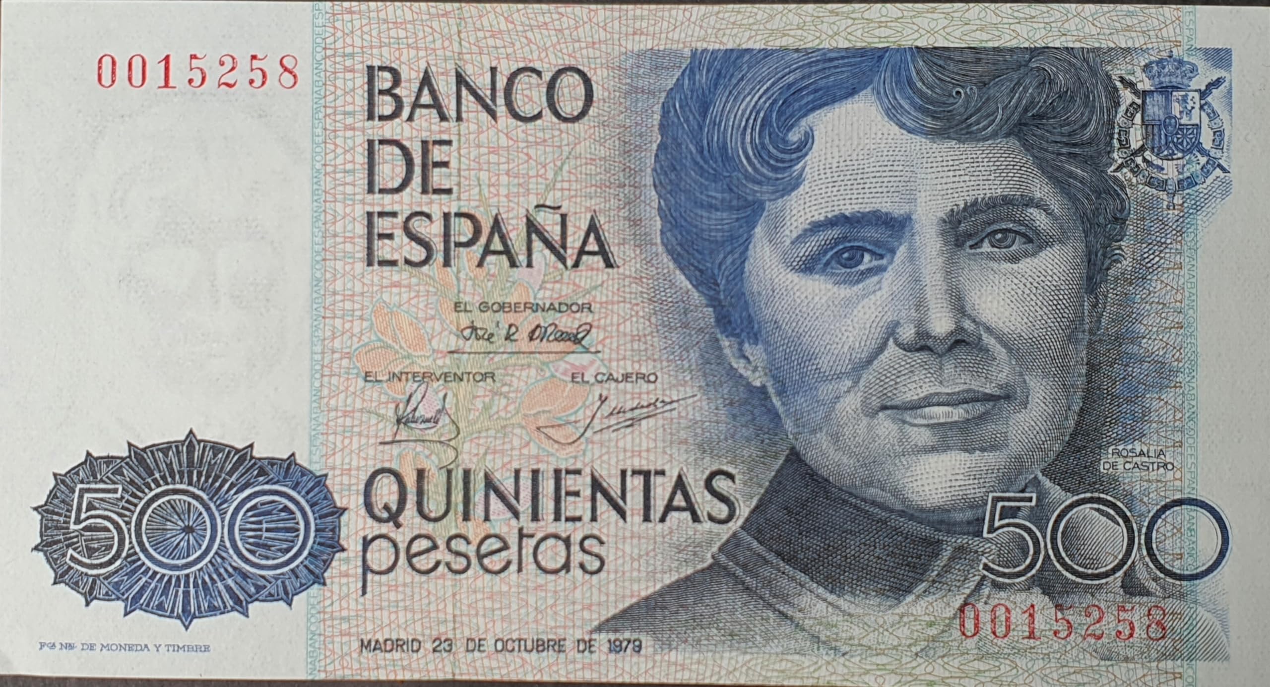 ESPAÑA Billete Original DE 500 PESETAS 1979 ROSALÍA DE Castro