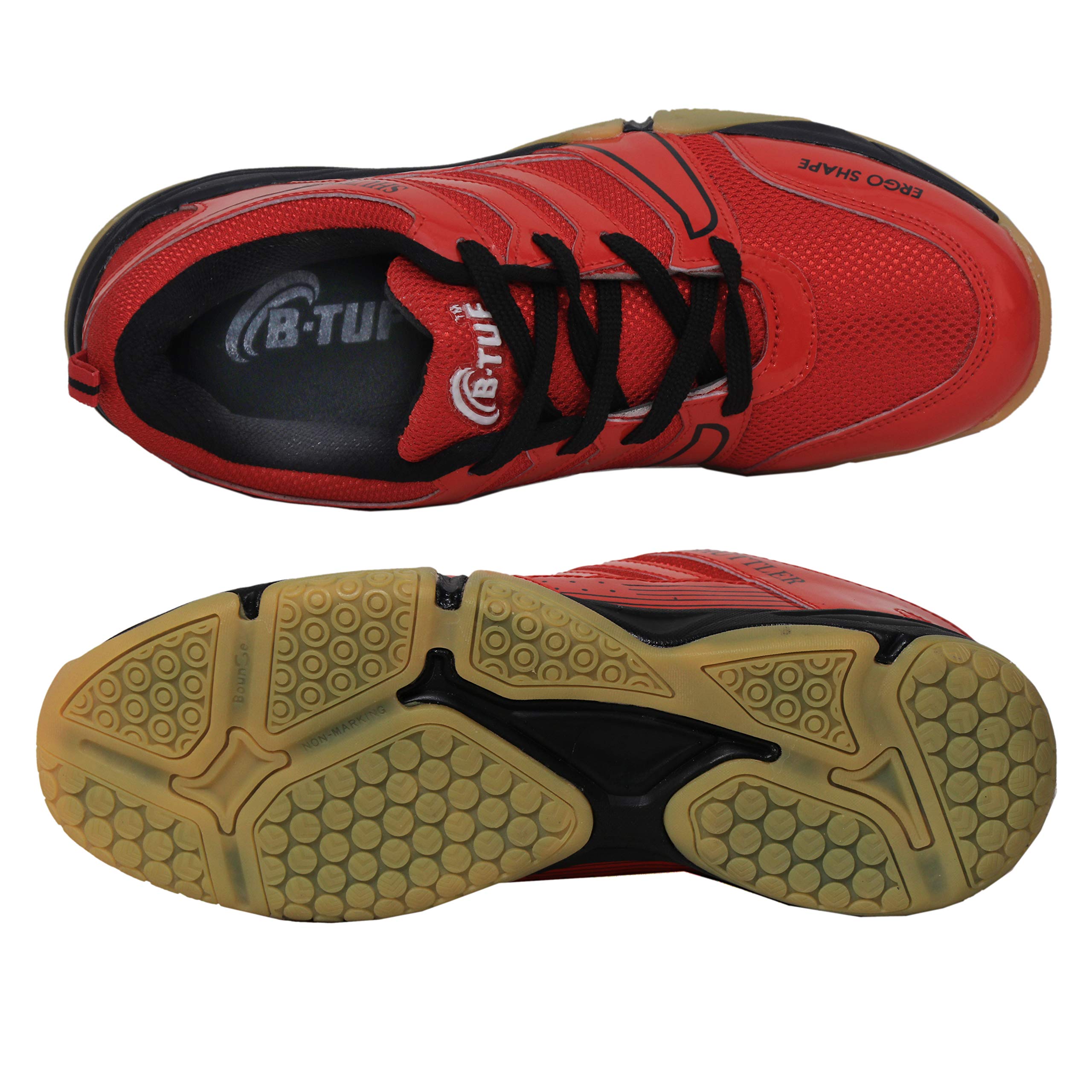 B-TUF Badminton Sports Shoes Men Women Non-Marking Gum Sole Shoes (Red) Size India/UK 11 4