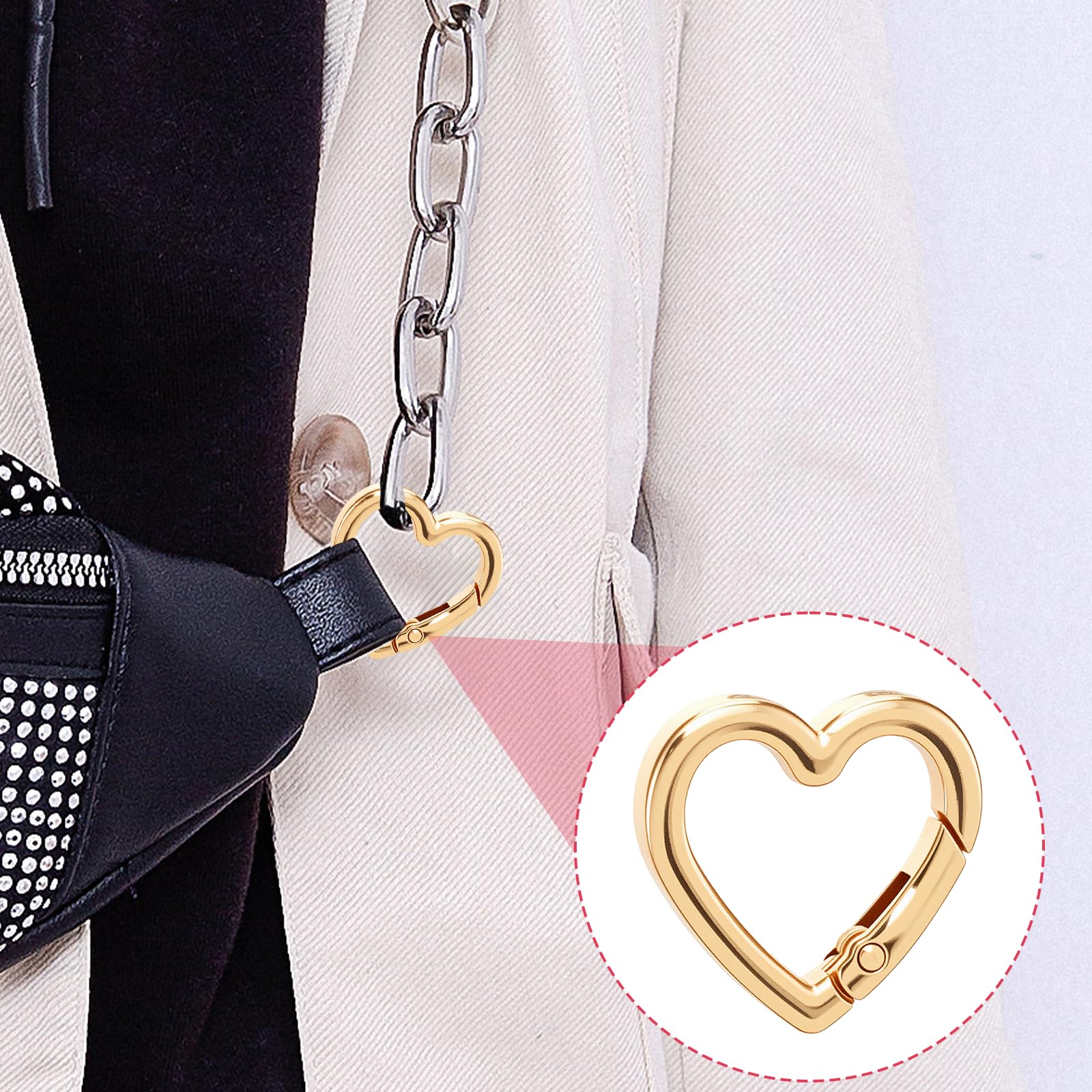 4 portachiavi a forma di cuore dorato con chiusura a molla in lega di zinco, fibbie girevoli leggere per portachiavi, fai da te, borsetta, accessori per borsa