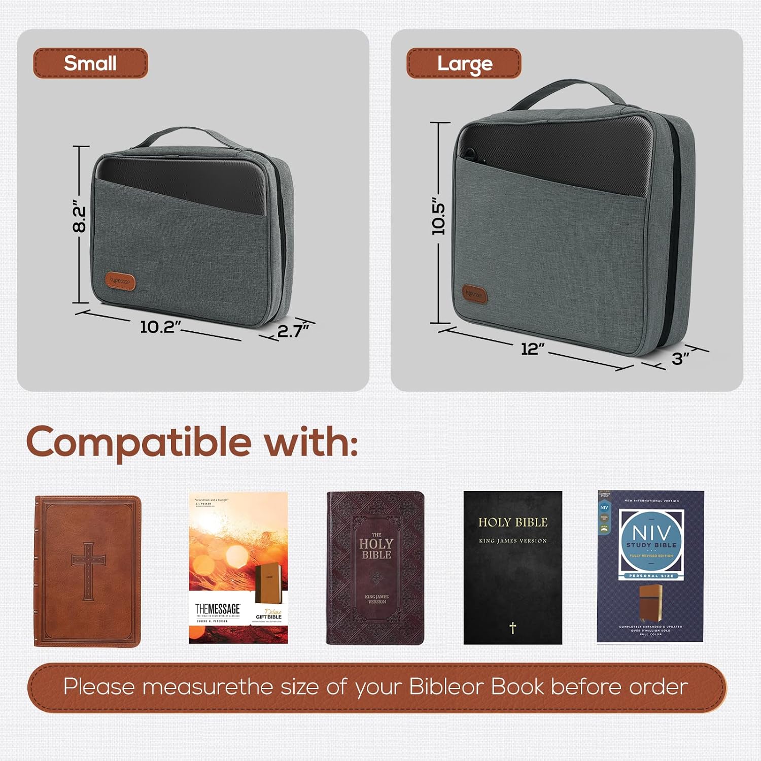 Large Bible Cover, Bible Carrying Cases with Handle/Shoulder Strap, Scripture Book Cover Bag for Daily Usage & Travel Bible Case Organizer, Christian Gift Biblias Study Covers for Men Women Kid(Grey)