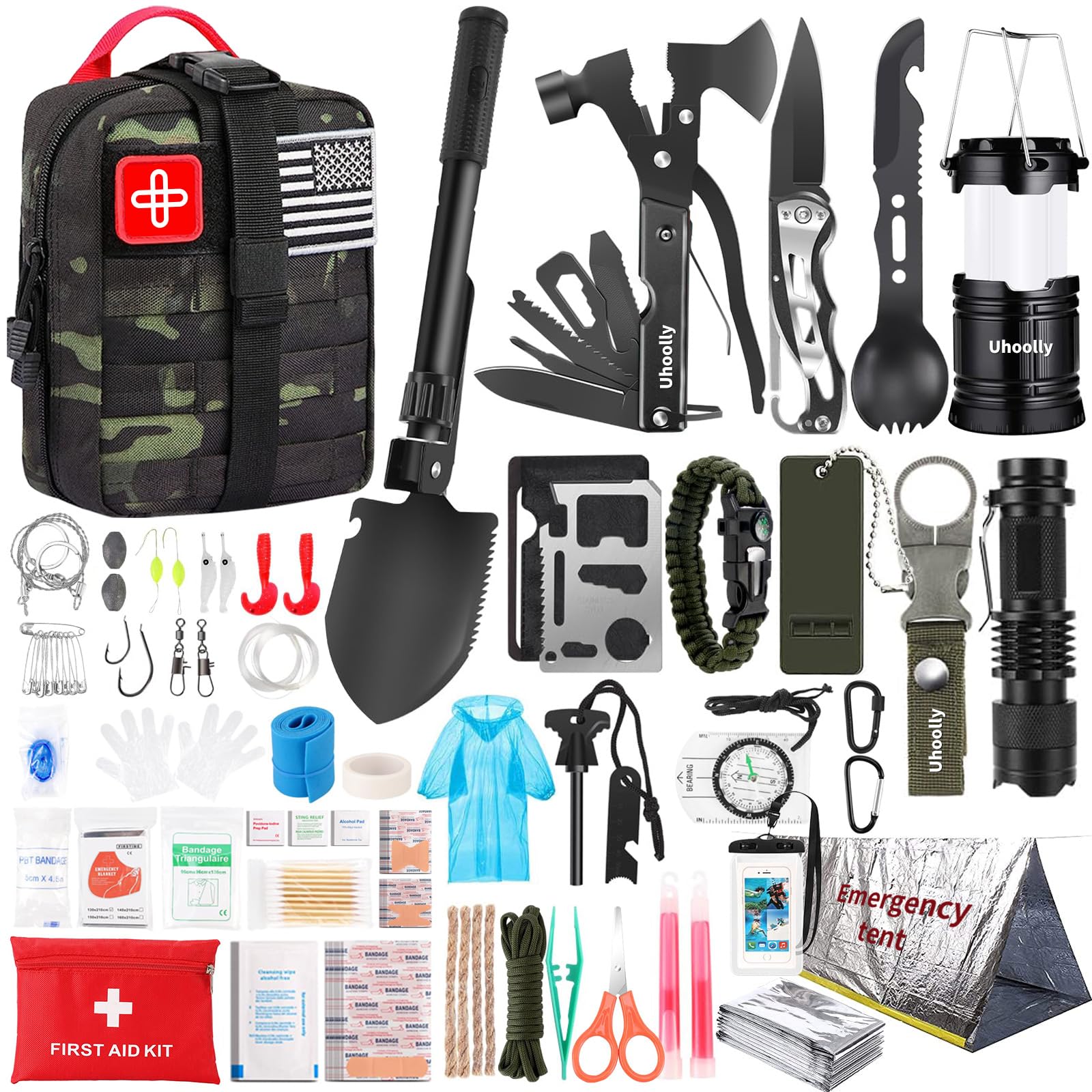 Survival Kit, Gifts for Men Women Teen Boys, 252 pcs Survival Gear and Equipment Mini First Aid Kit for Car Home, Emergency Kit with Molle System for Earthquake, Outdoor Adventure, Car Travel