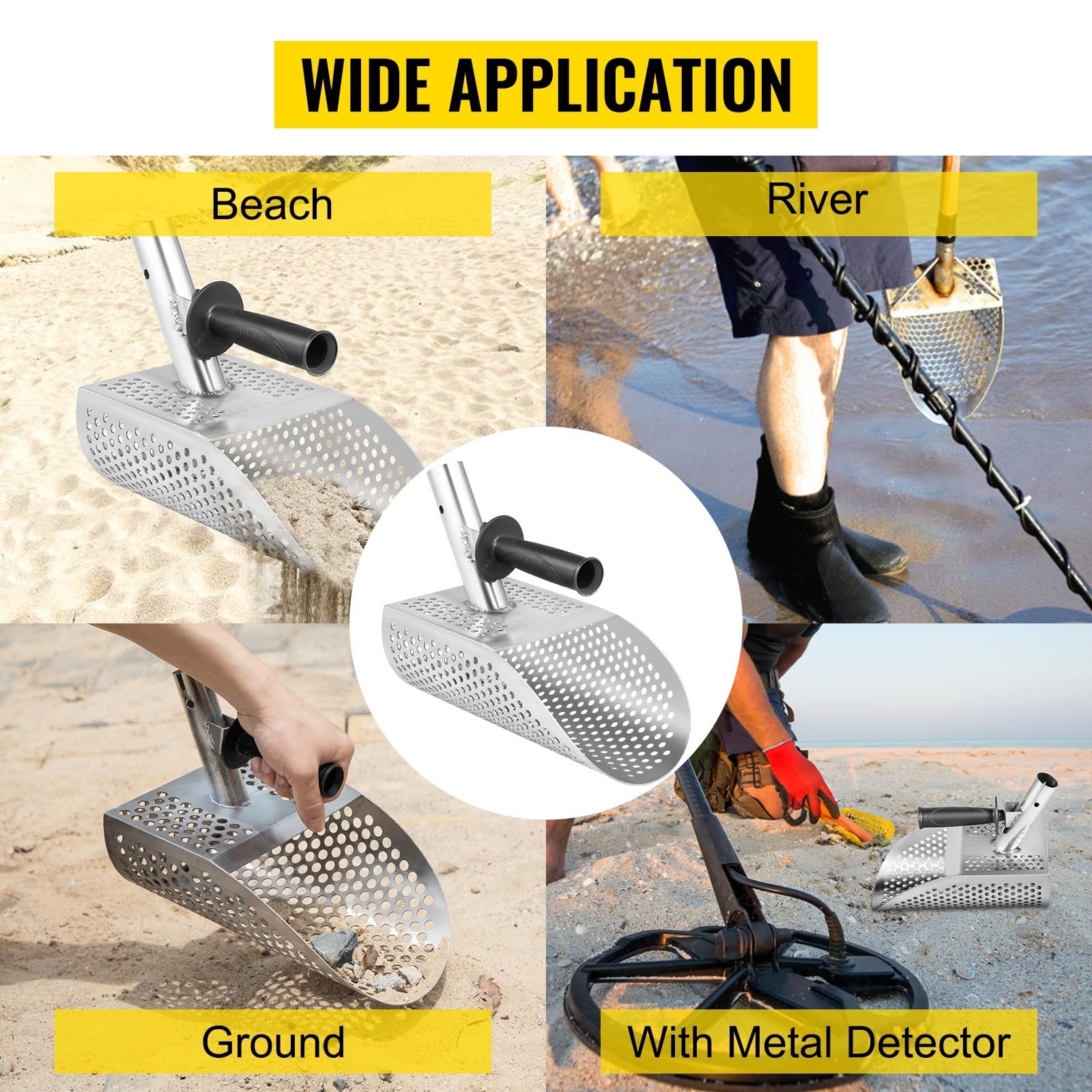 Detector de metales, pala for arena, pala for detección de metales de acero inoxidable, pala for playa, pala con agujero de 10 MM(L)