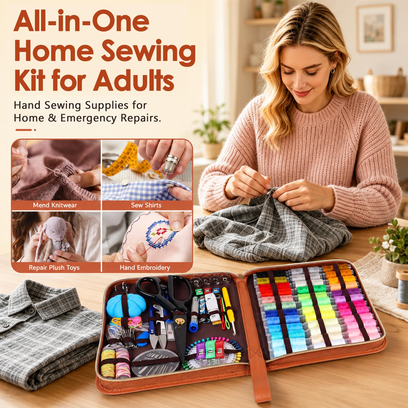 Hoarecal Kit de costura grande para adultos: 241 piezas de suministros de costura