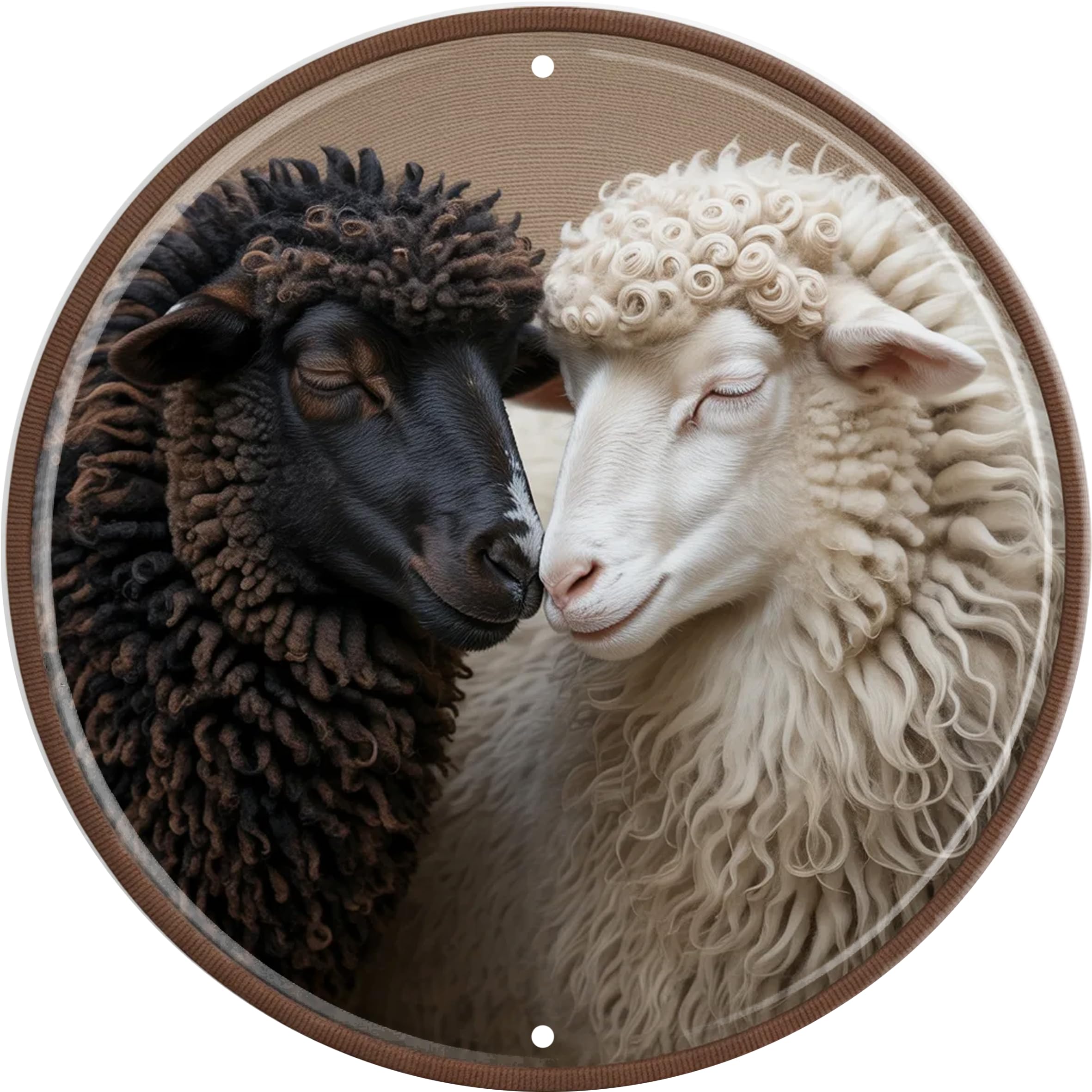Sheep Metal Sign 8x8in Round Farm Plaque for Nursery Wall Decor Gift