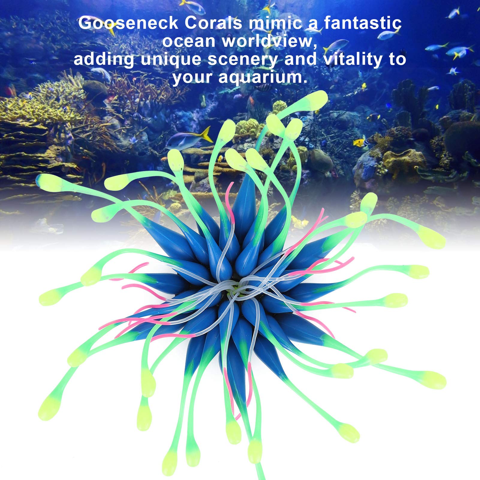Efecto Brillante Decoración de Plantas de Coral Artificial Corales de Silicona Suave Simulación Planta de Acuario Pecera Decoración de Paisaje Adornos(Azul)