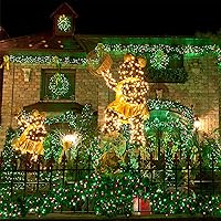 Vista 2 de WATERGLIDE Guirnalda de 1000 luces LED de Navidad, 328 pies de cable verde, luces LED decorativas tipo hada con control remoto y 8 modos, resistente