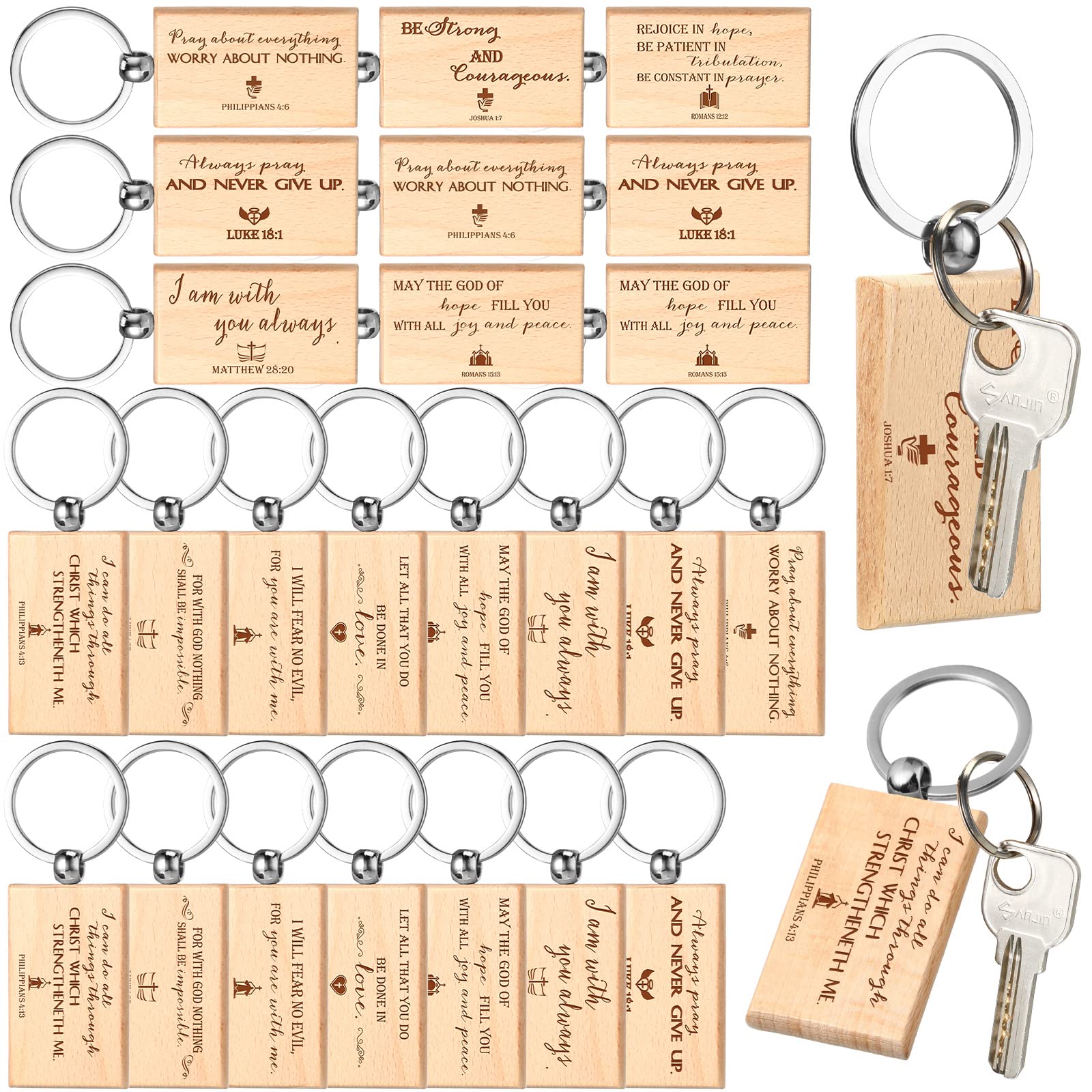 100 Pcs Bible Inspirational Keychains Bulk Gifts Wooden Key Chain Church Gifts for Women Men Bible Verse Keychains Faith Wooden Keychain for Prayer Easter Favors to Family Father Students Coworkers