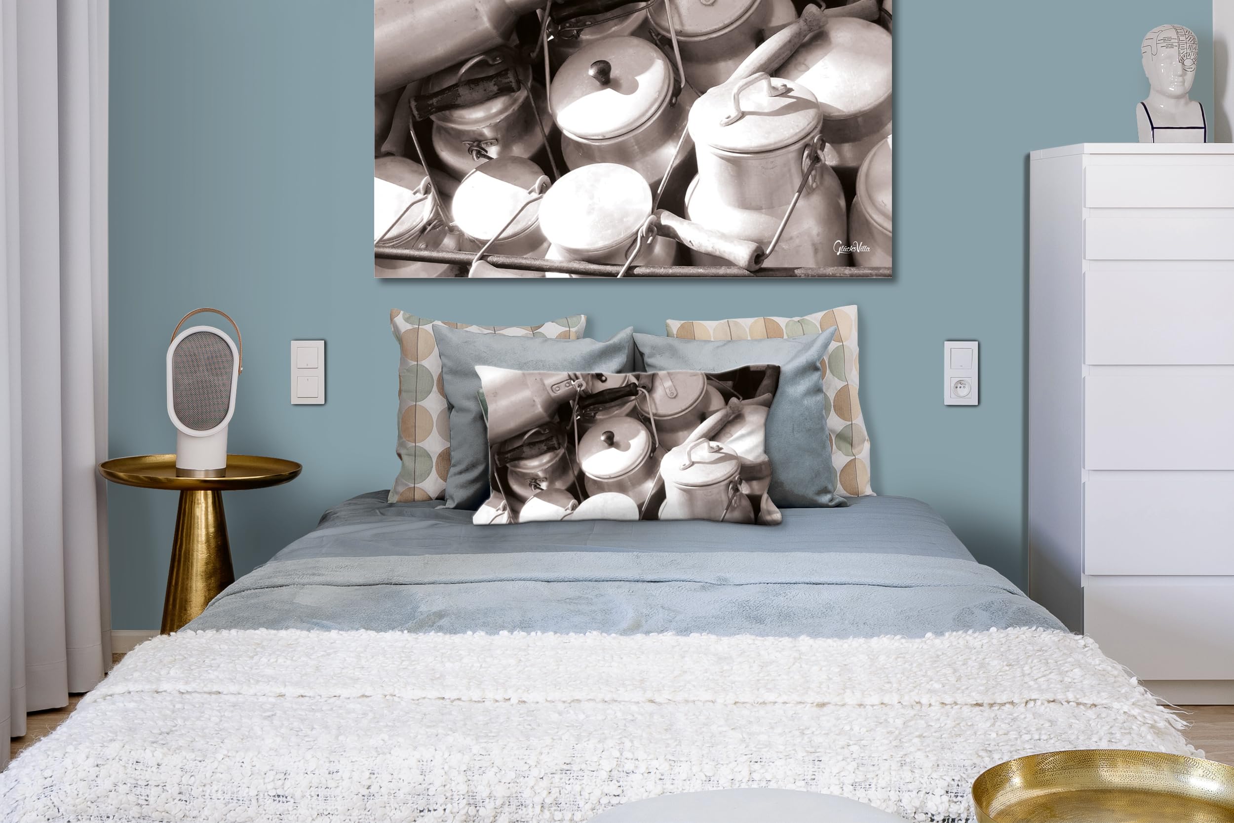 Milchkannen 2 - Foto-Kissen-Hülle Set (2 STK.) 80 x 40 cm | Kissen-Bezüge - passend zu Wandbild - Deko-Kissen - Küche Milch Geschirr Kuh Bauernhof