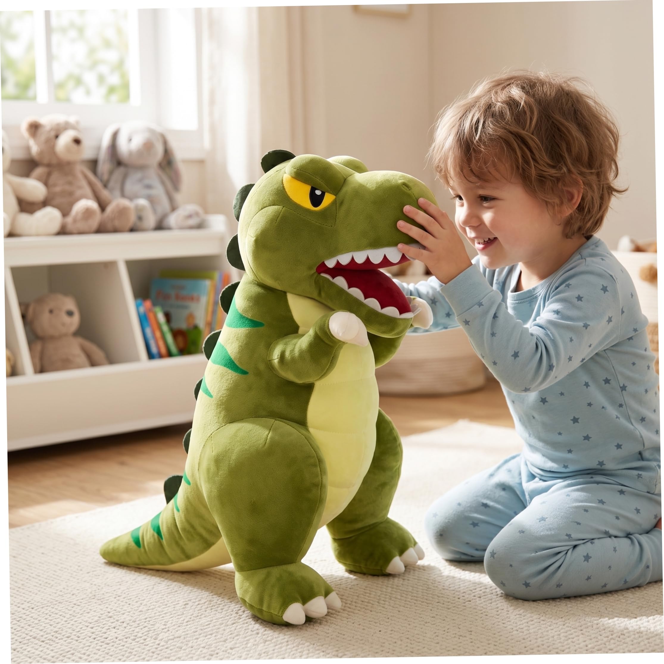 Dinosaurio de Peluche, Lindo Juguete de Peluche de Dinosaurio, Almohada Suave y tierna, compañero para niños, Verde, 23, 62 Pulgadas (60 cm)..