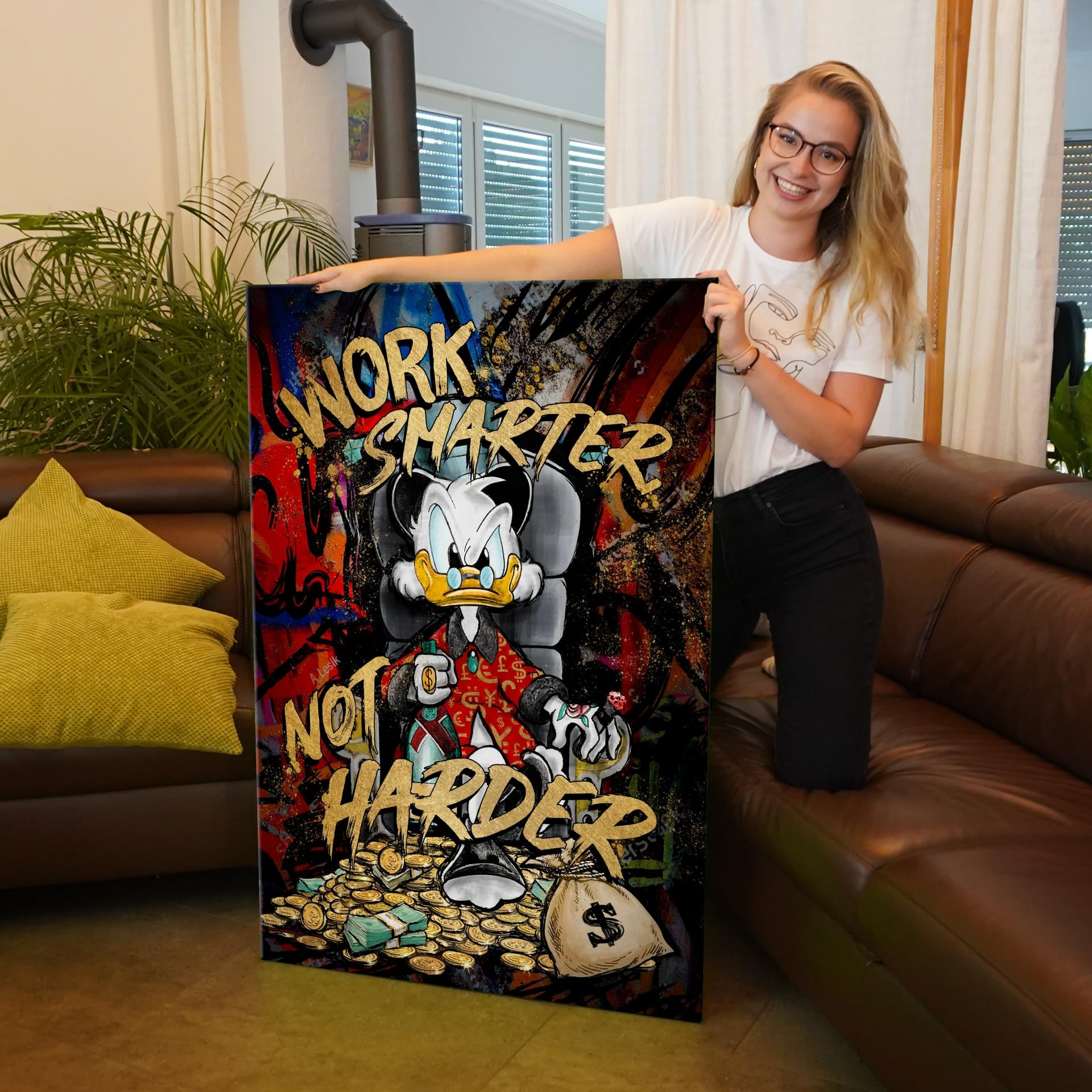 Artmazing Dagobert Bild bunt | Bild Dagobert | S-Art Bilder | Dagobert Bilder Modern | Coole Wandbilder Wohnzimmer | Wandbild Dagobert Deko XXL | Bild Leinwand XXL | Buntes Poster für Wand