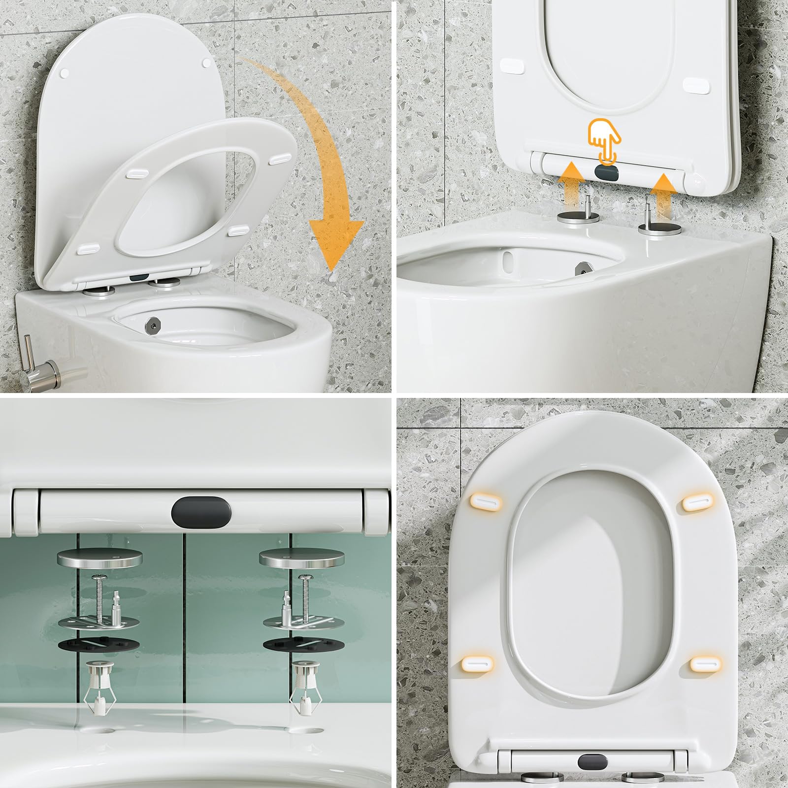 HOROW WC con ugello integrato, WC sospeso con funzione bidet, Taharet WC con rivestimento nano-rivestimento, WC con rubinetto, sedile WC con abbassamento automatico, acqua fredda, 53 x 36 x 35 cm