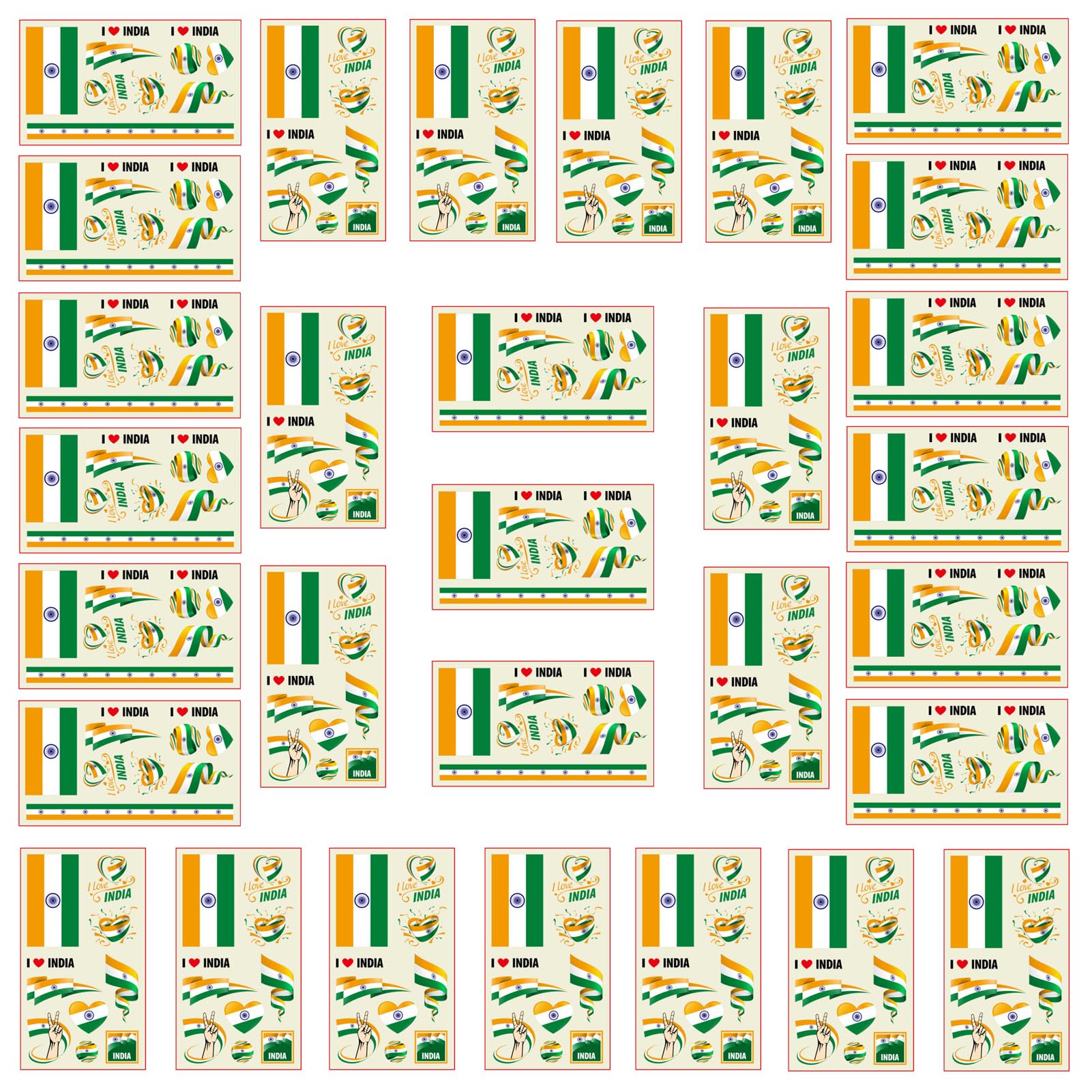 Autousa 30x Temporary Tattoos of Indian Flag for International Competitions 2024 European Championship Football World Cup Face Waterproof Flags Stickers (30 Sheets)