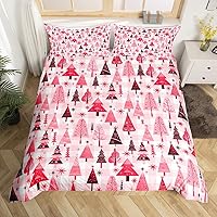 Vista 17 de Juego de funda de edredón con diseño de ciervo de cabaña, tamaño twin, juego de ropa de cama rústica de tablón de madera de árbol de Navidad