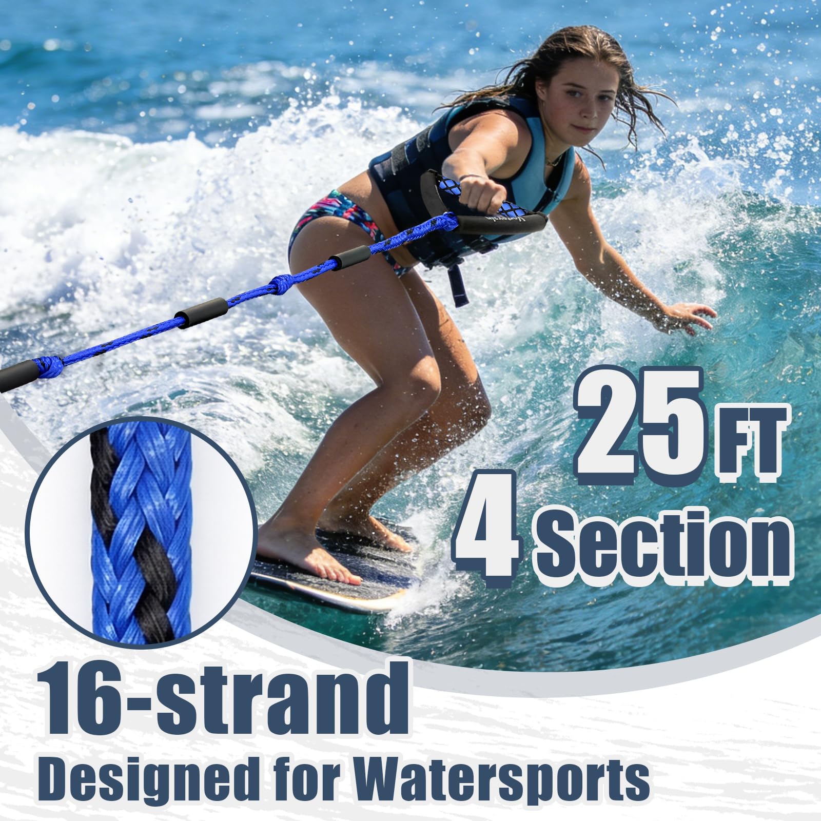 Wakesurfseil mit Griff, 7,6 m Leinen für Wakeboarden Wasserski und Wakesurfen