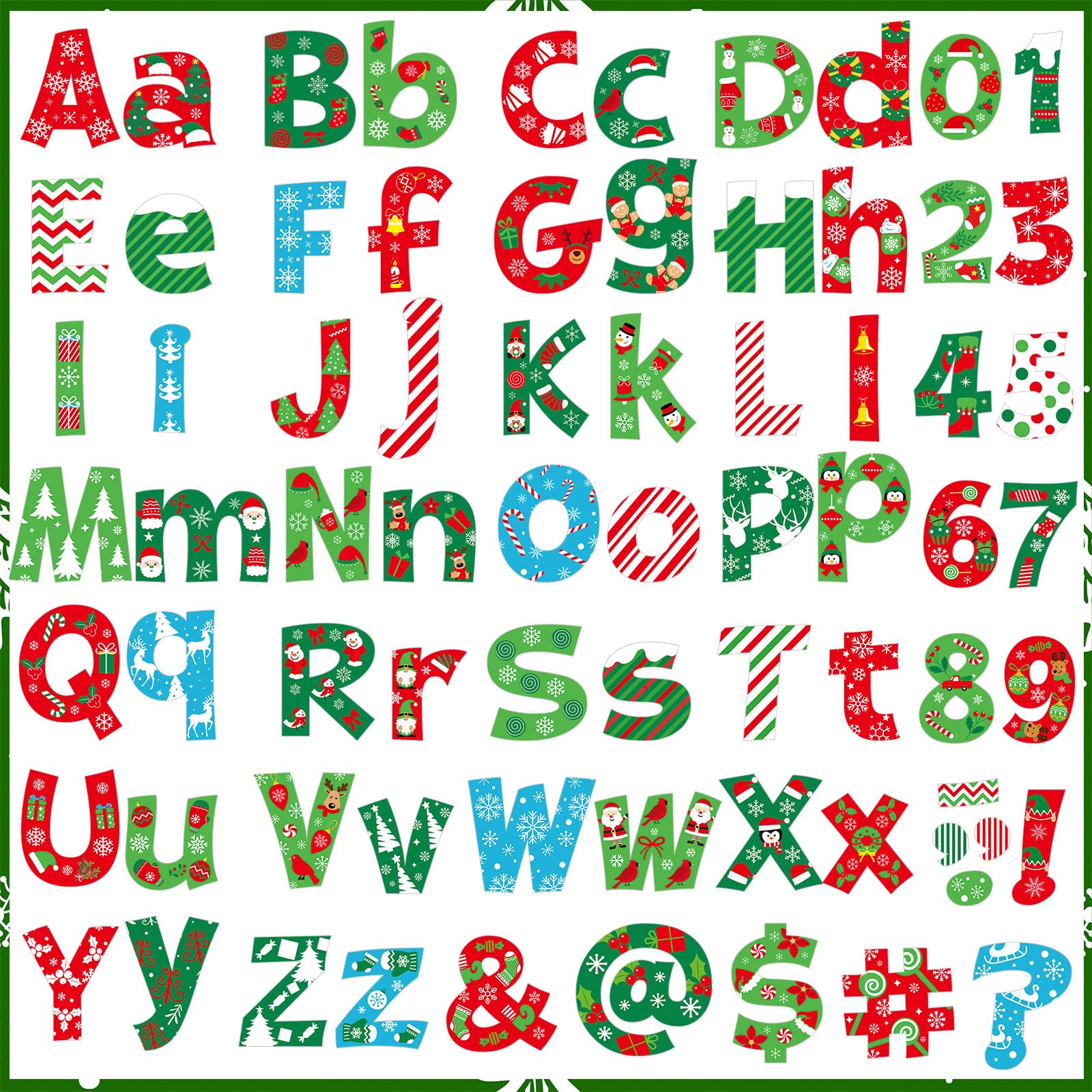 Motipuns 216 Pcs Christmas Bulletin Board Decoration Xmas Letters Numbers Alphabet Paper Cutouts Punctuation Symbols Combo Set Candy Christmas