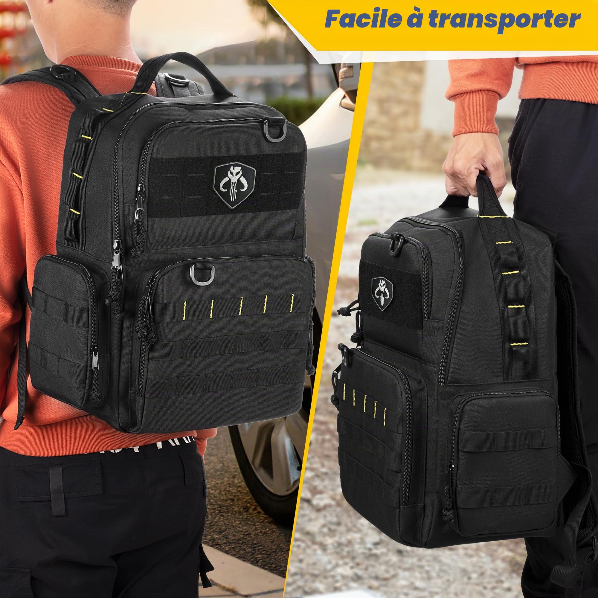 Rexmica Sac à Dos à Outils pour Homme avec 3 Petites Poches à Outils, Noir | Sac de Rangement d'Outils, Tactique, pour Électriciens, Artisans