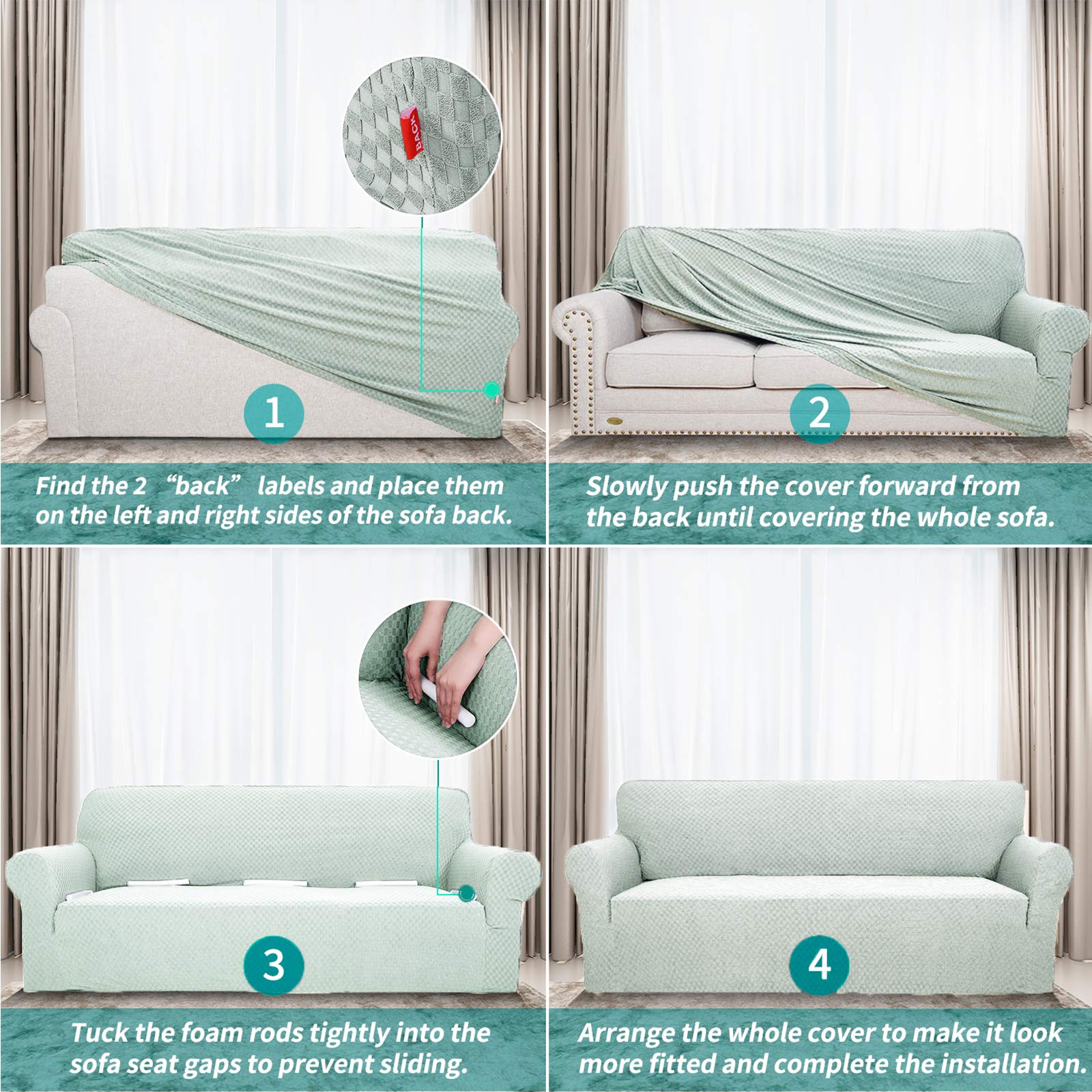 YEMYHOM Couch Cover Latest Jacquard Design High Stretch Sofa Covers for 3 Cushion Couch, Pet Dog Cat Proof Slipcover Non Slip Magic Elastic Furniture Protector (Large, Ivory)